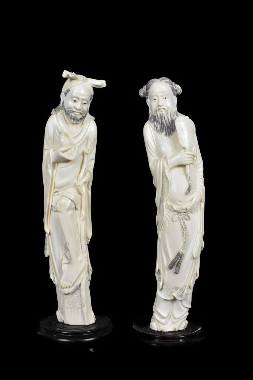 TWO CHINESE IMMORTAL CARVED FIGURES  3b3956