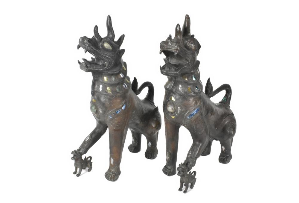 PAIR OF BRONZE FOO DOGS ATTRIBUTED