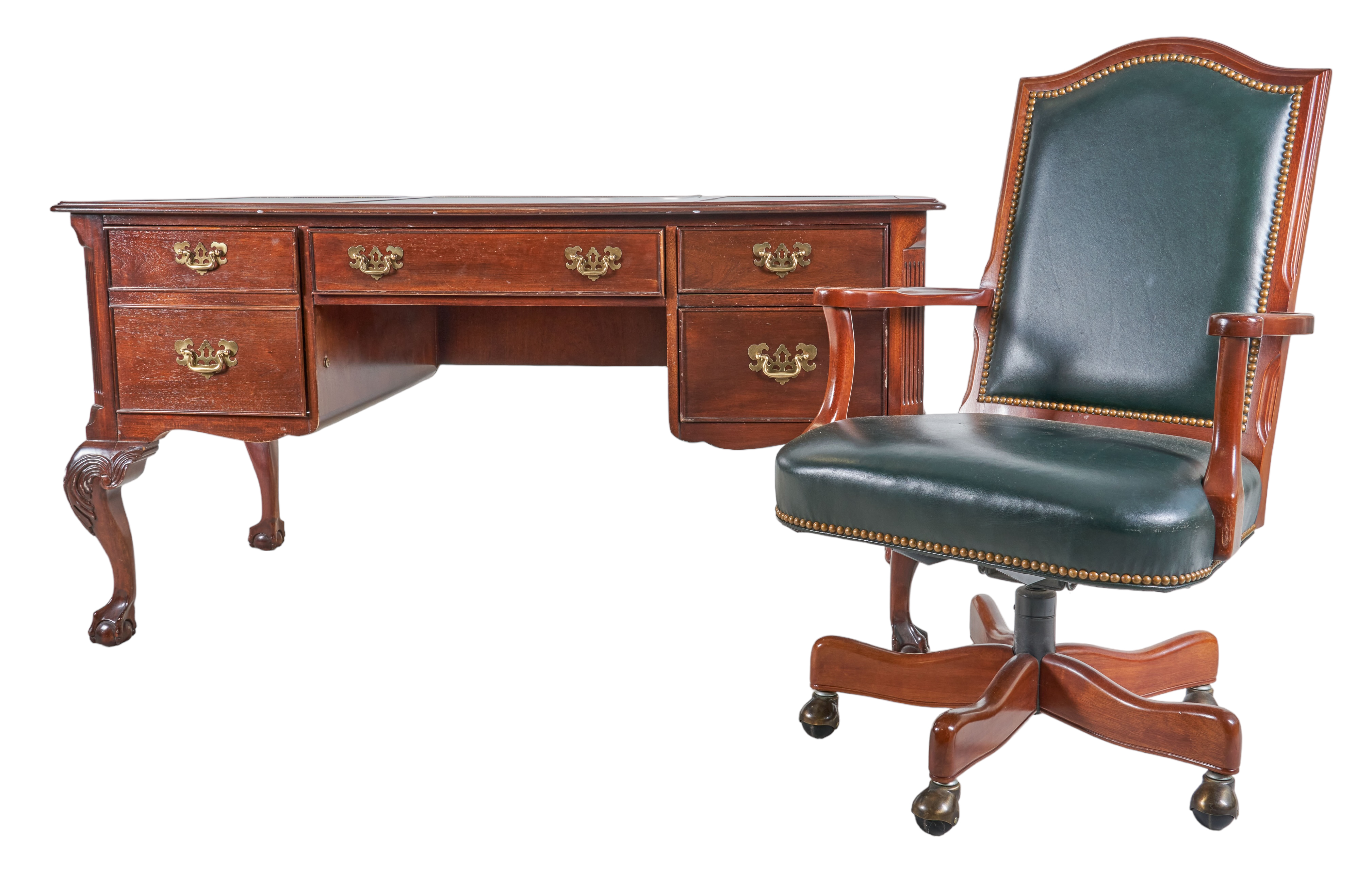 Sligh Chippendale style mahogany leather