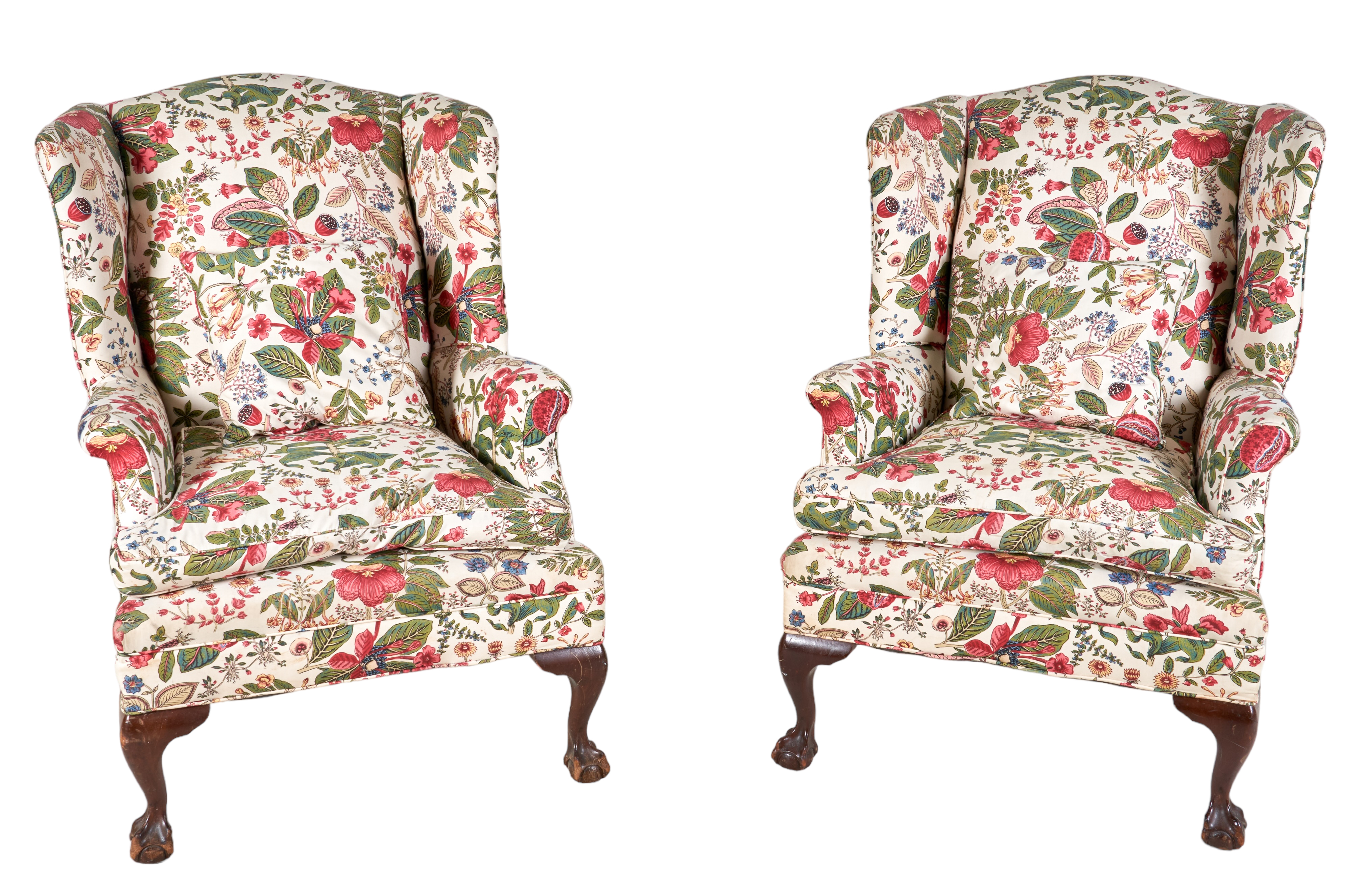 Pair Chippendale style upholstered