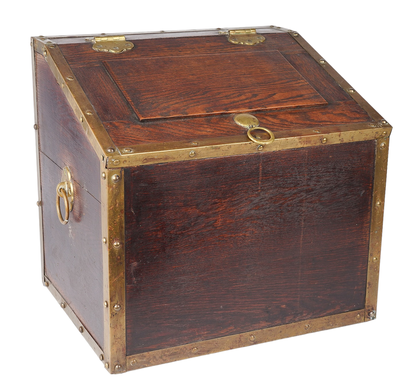 Oak and brass kindling box, paneled