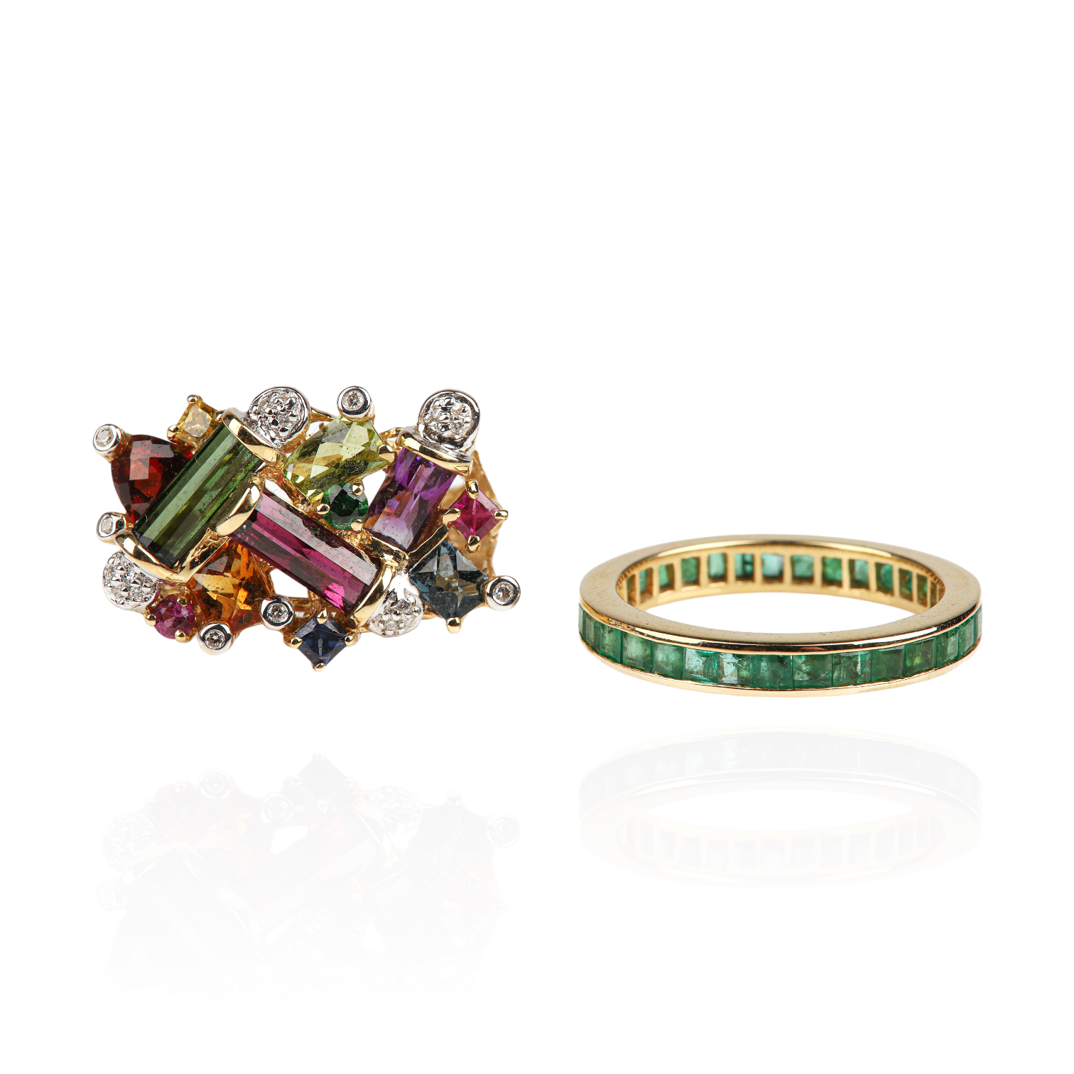 (2) 18K Yellow gold emerald and
