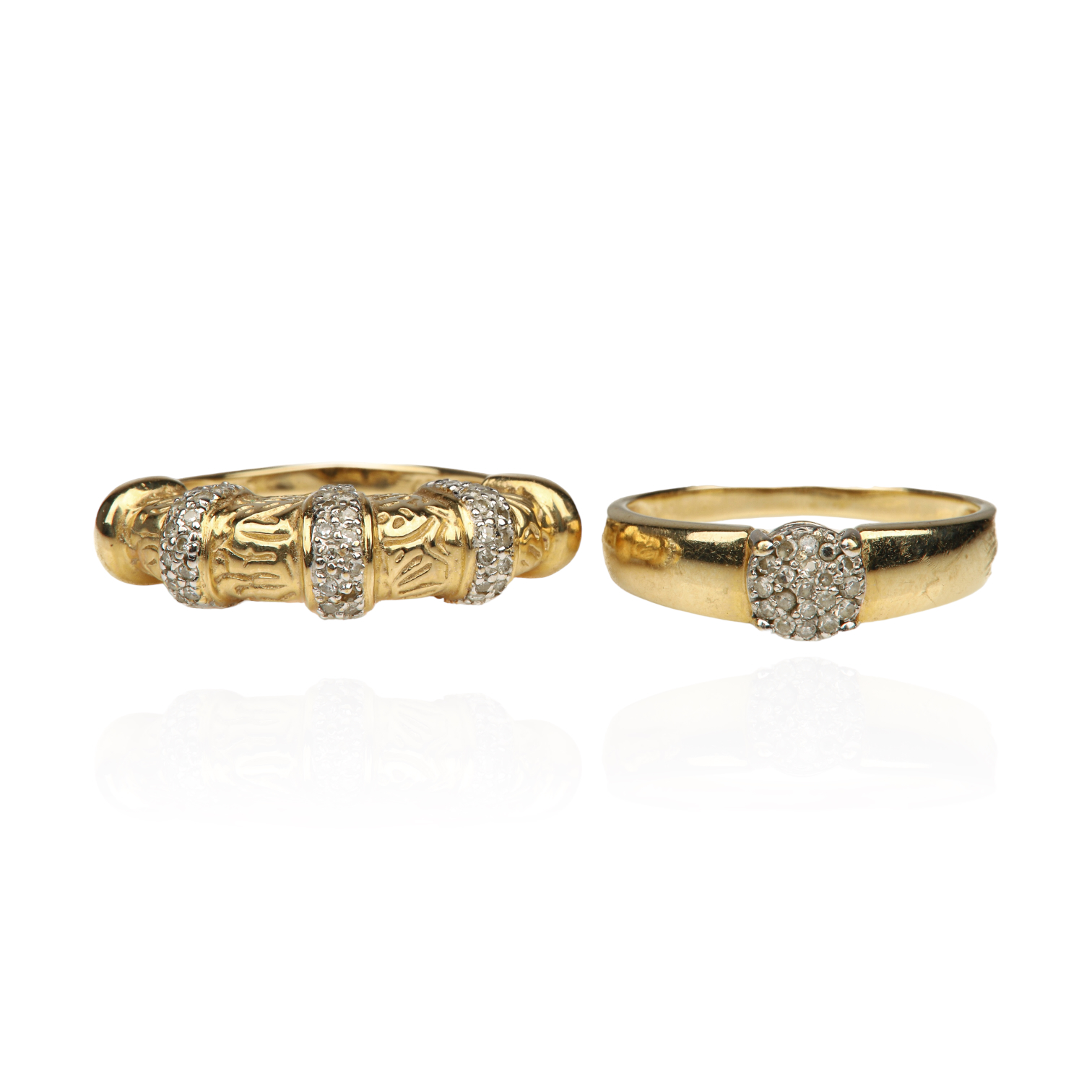 (2) 14K Yellow gold rings, a textured