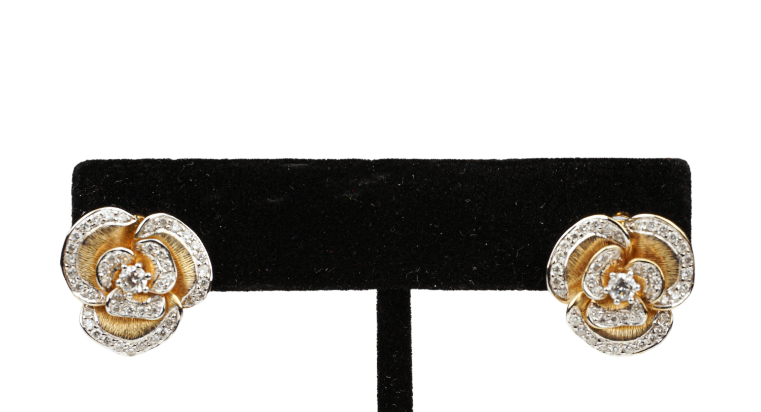 14K Yellow gold diamond pansy earrings  3b3a09