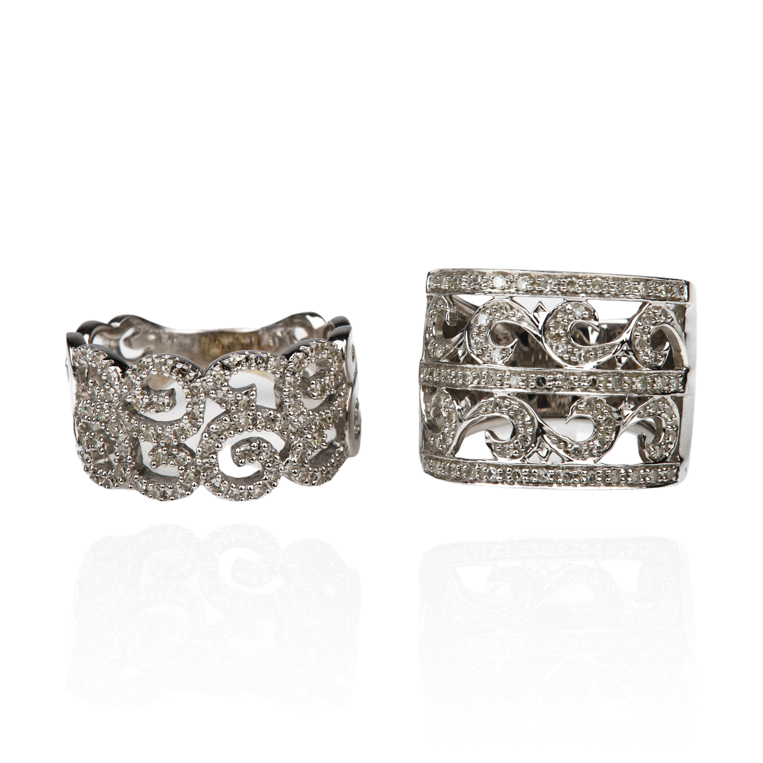 (2) White gold diamond rings to