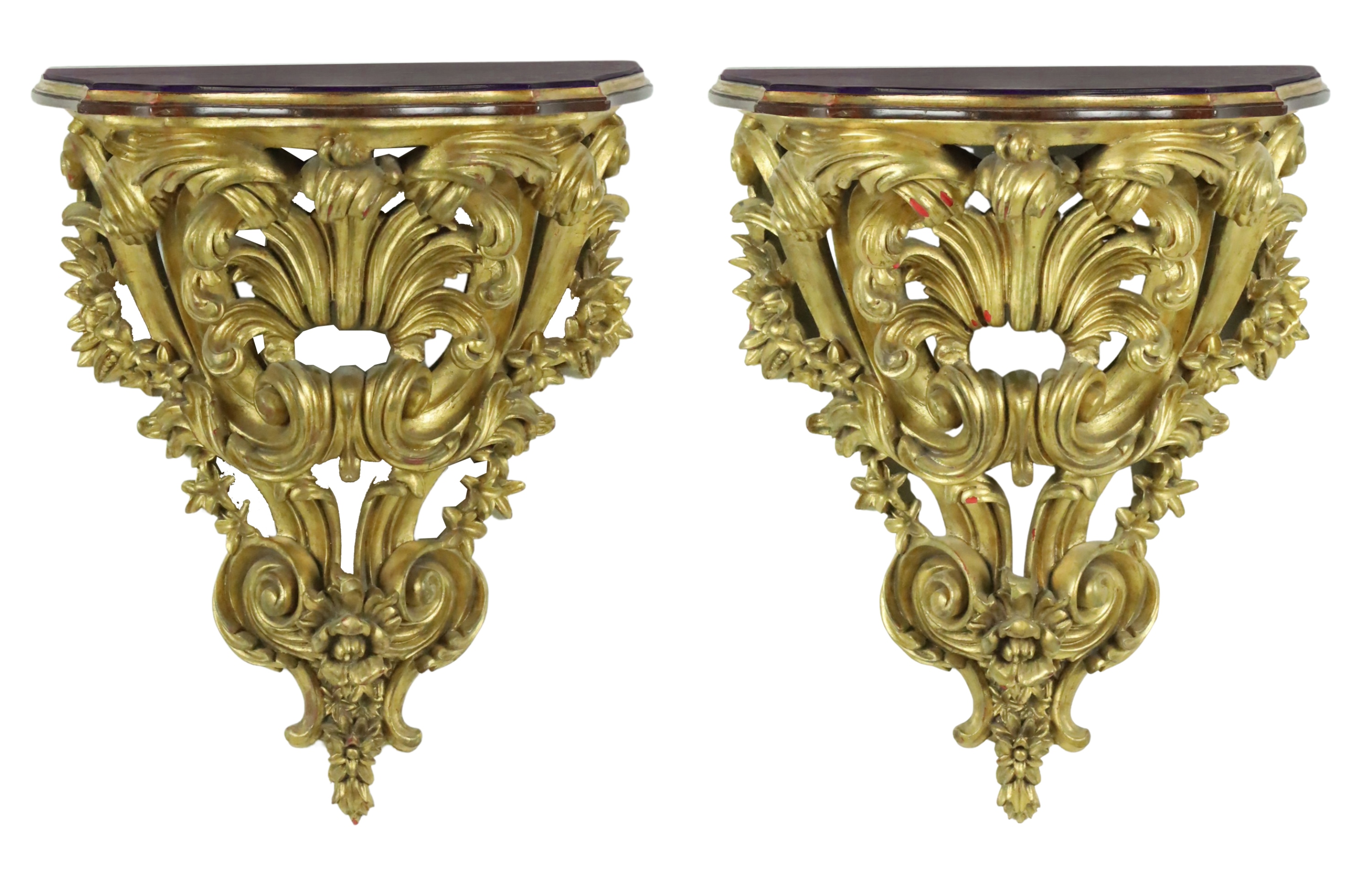 PR OF GILT ROCOCO STYLE WALL BRACKETS 3b3a3f