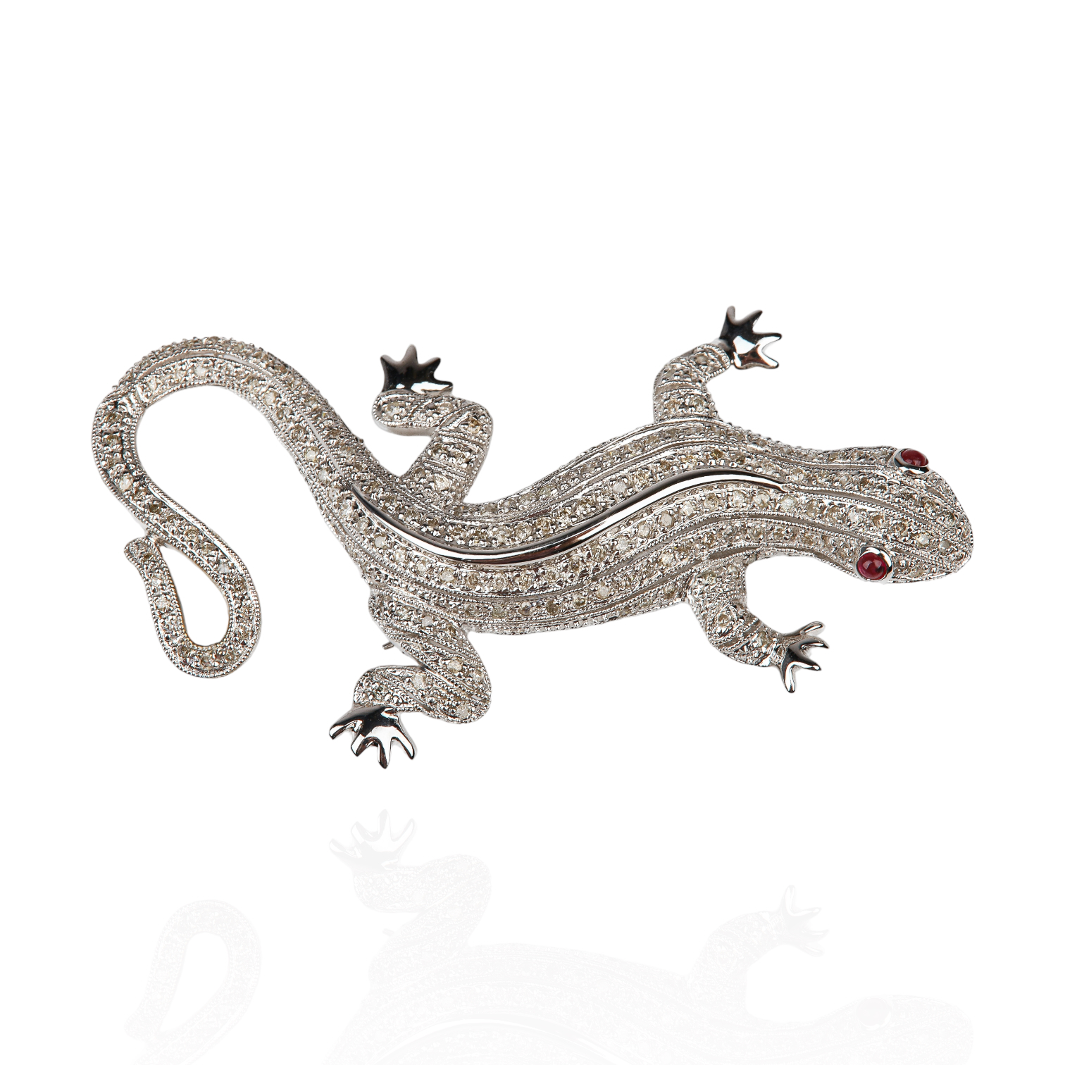 A 14K White Gold Diamond Pave Gecko