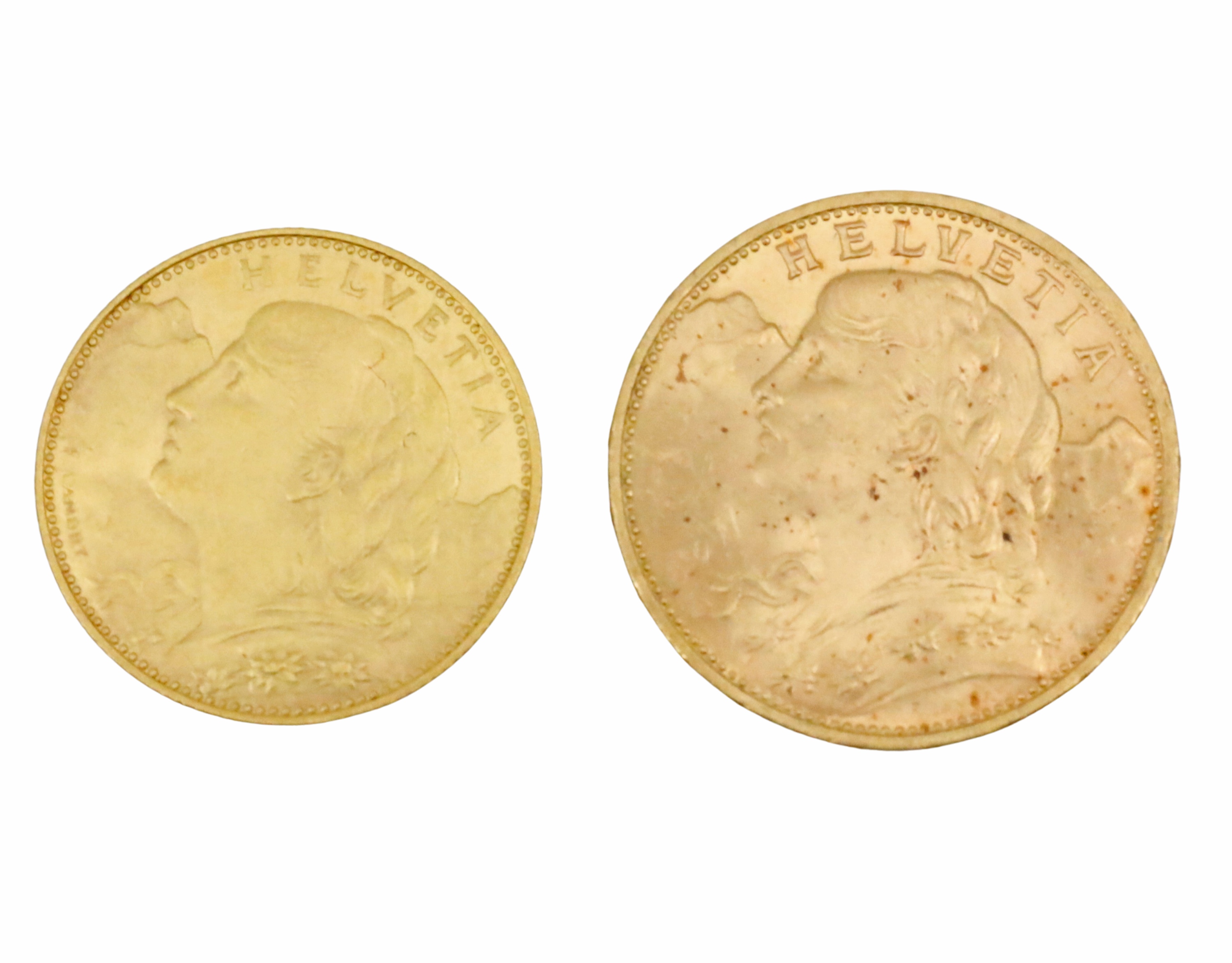 2 SWISS GEM PROOF GOLD FRANC COINS 3b3a6e