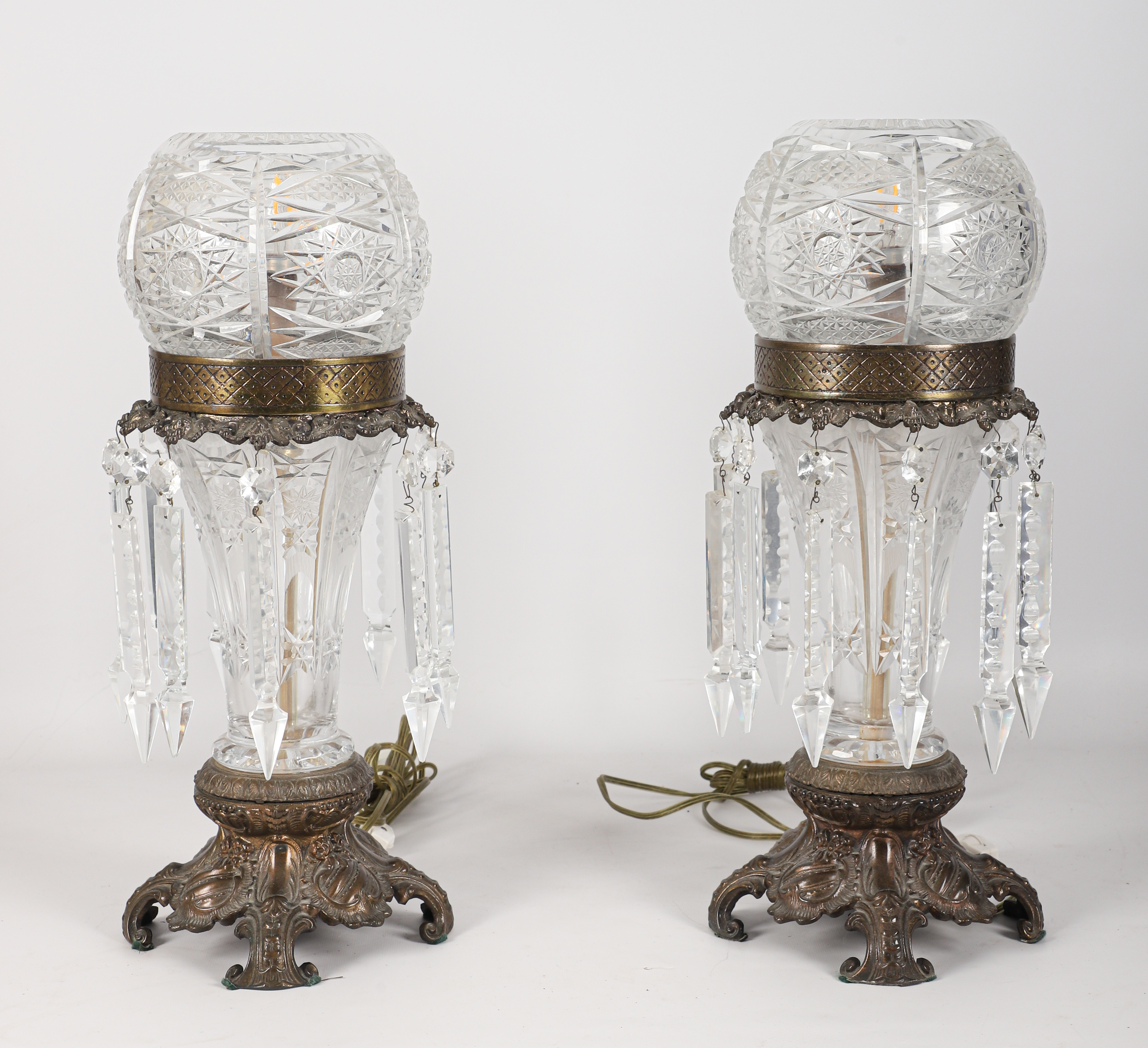 Pair of cut crystal table lamps,