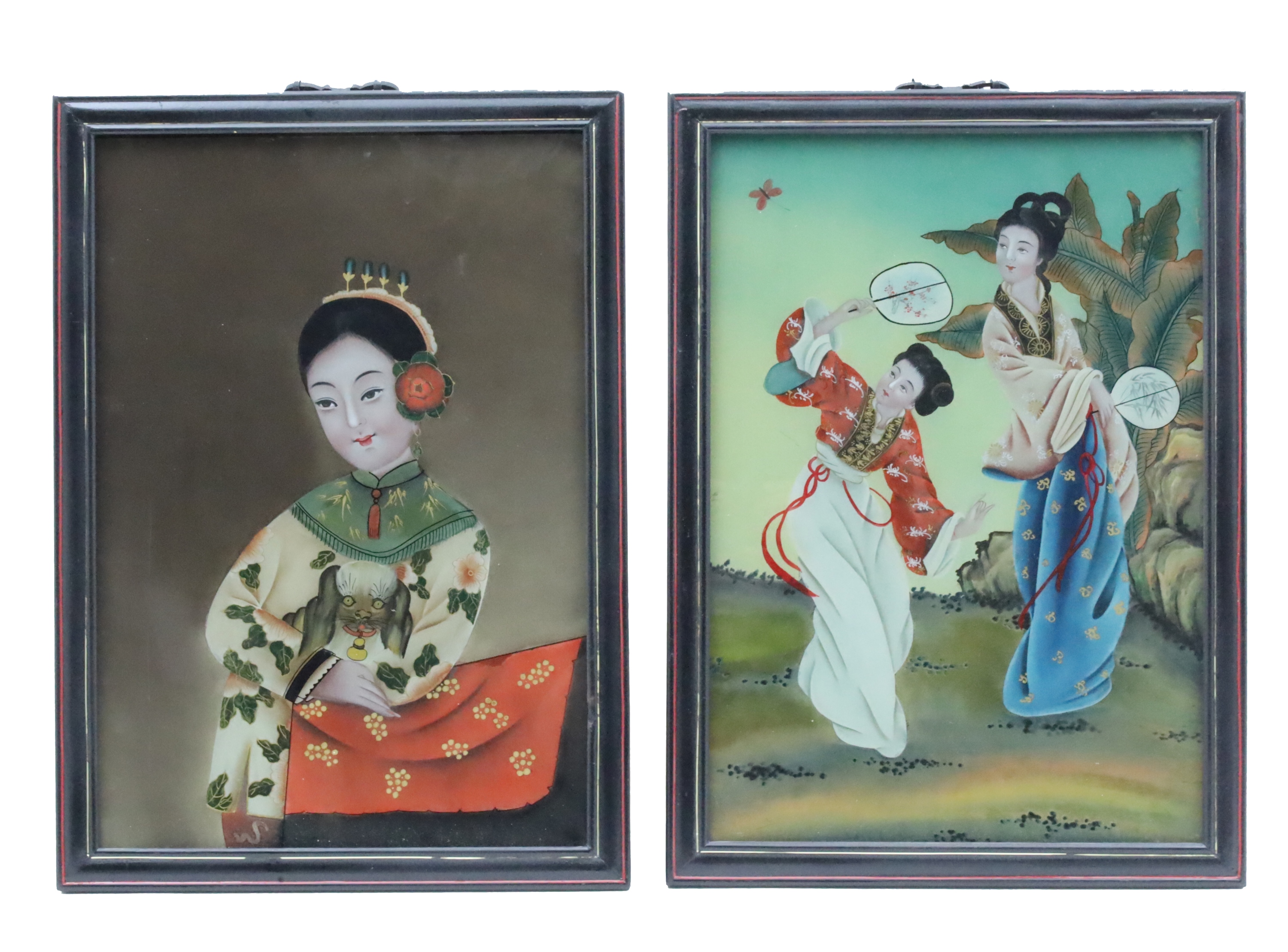 PAIR OF JAPANESE REVERSE PAINTINGS