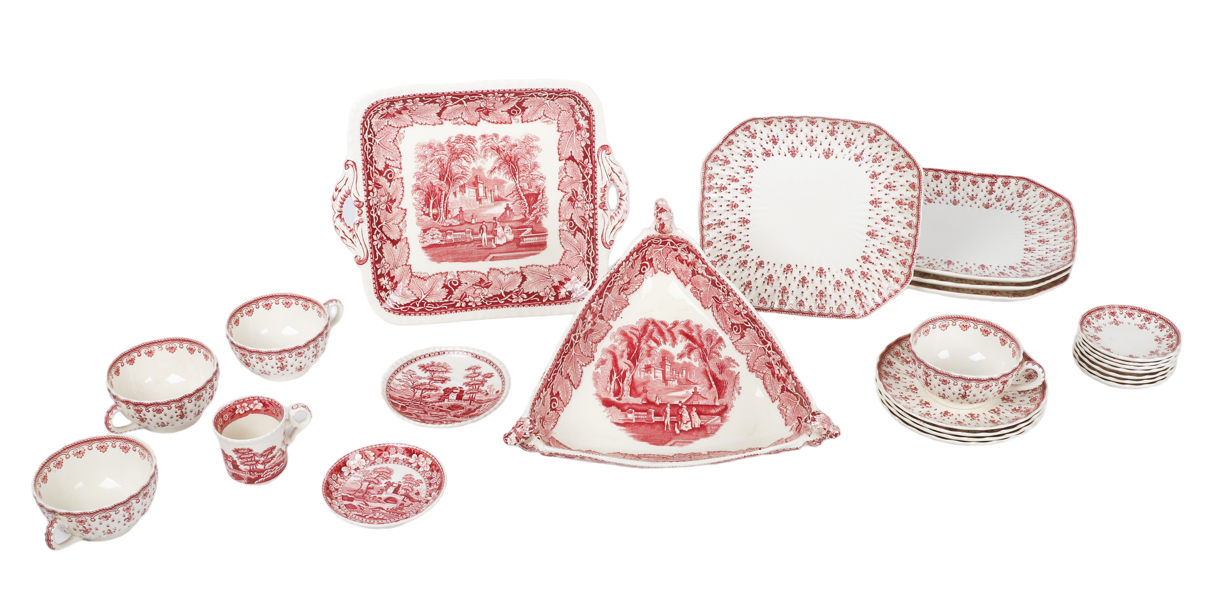 (24) Pcs red transferware, c/o