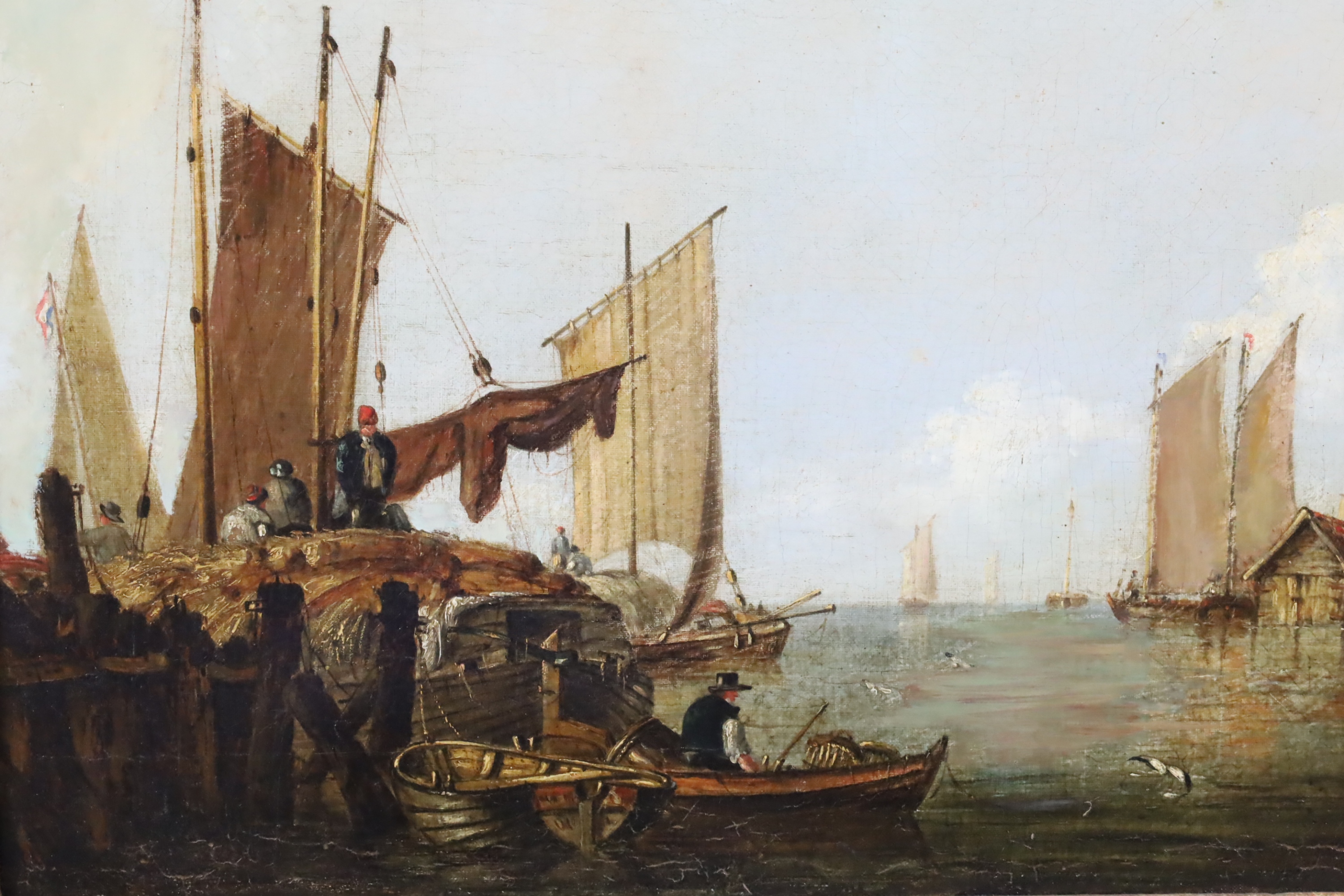 FRENCH OIL ON CANVAS HARBOR SCENE