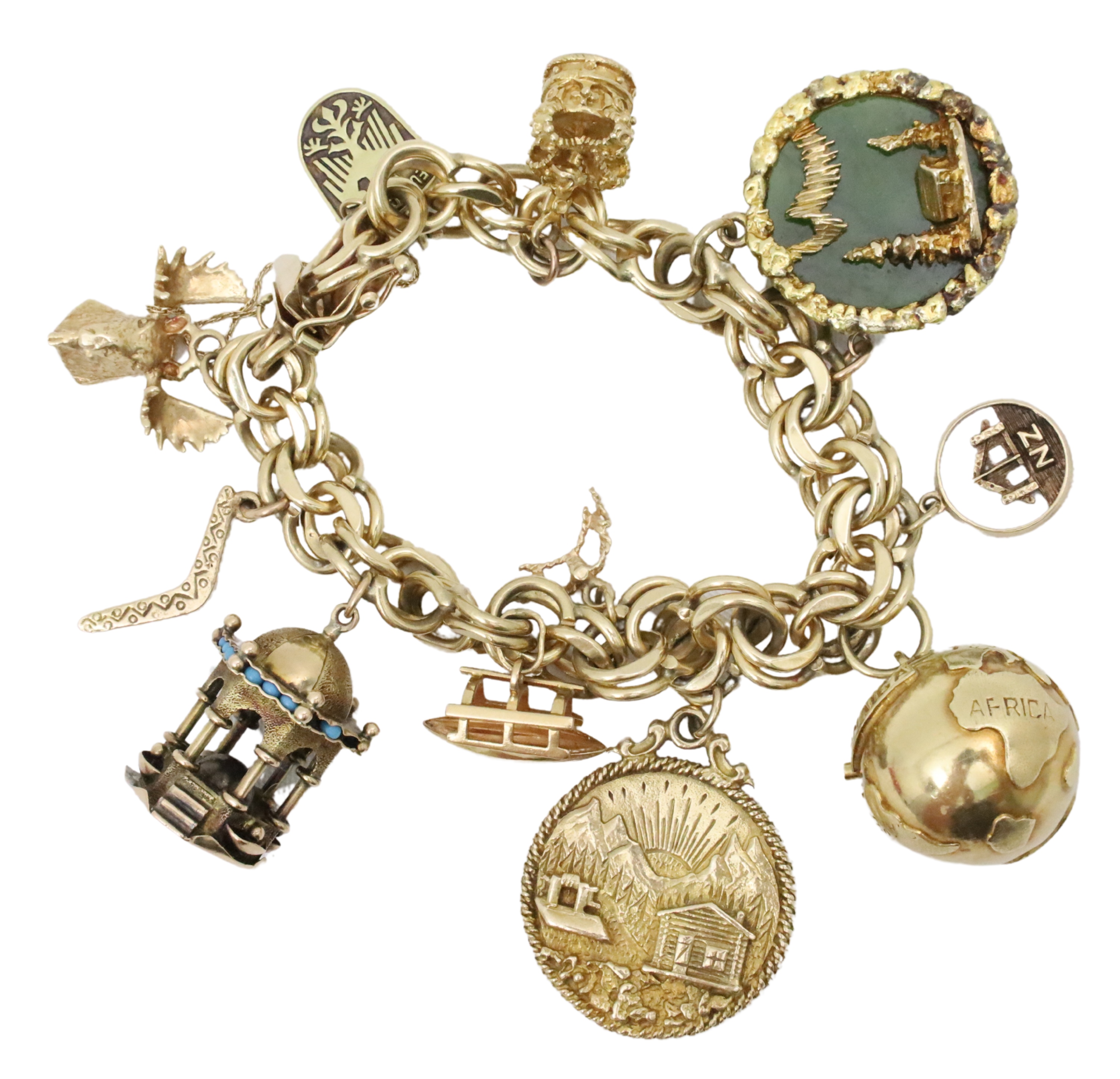 14K YG LINKED CHARM BRACELET W 10 3b3ac9