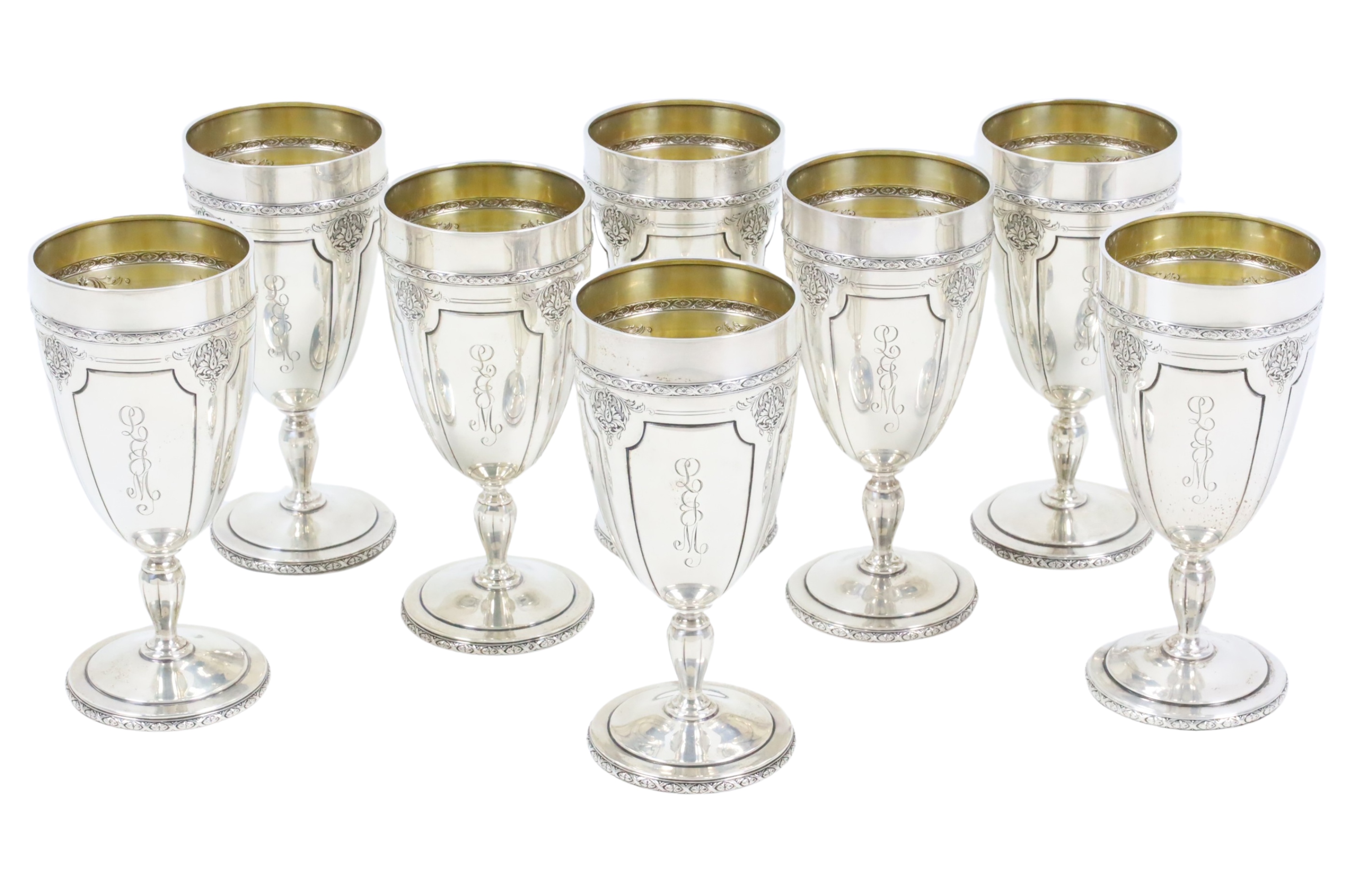 8 STERLING WATER GOBLETS, LOUIS