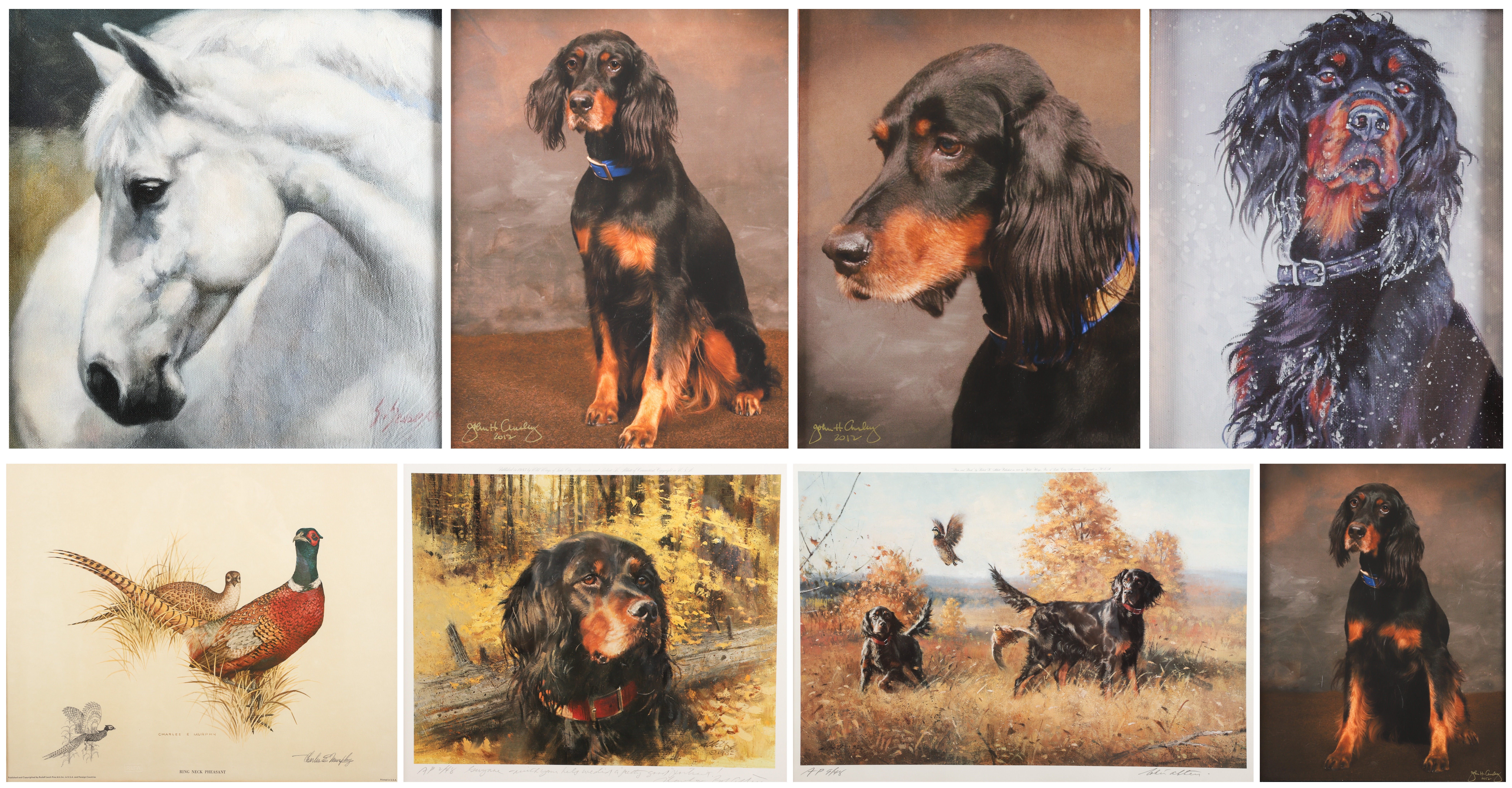 (8) Framed prints of dogs & game