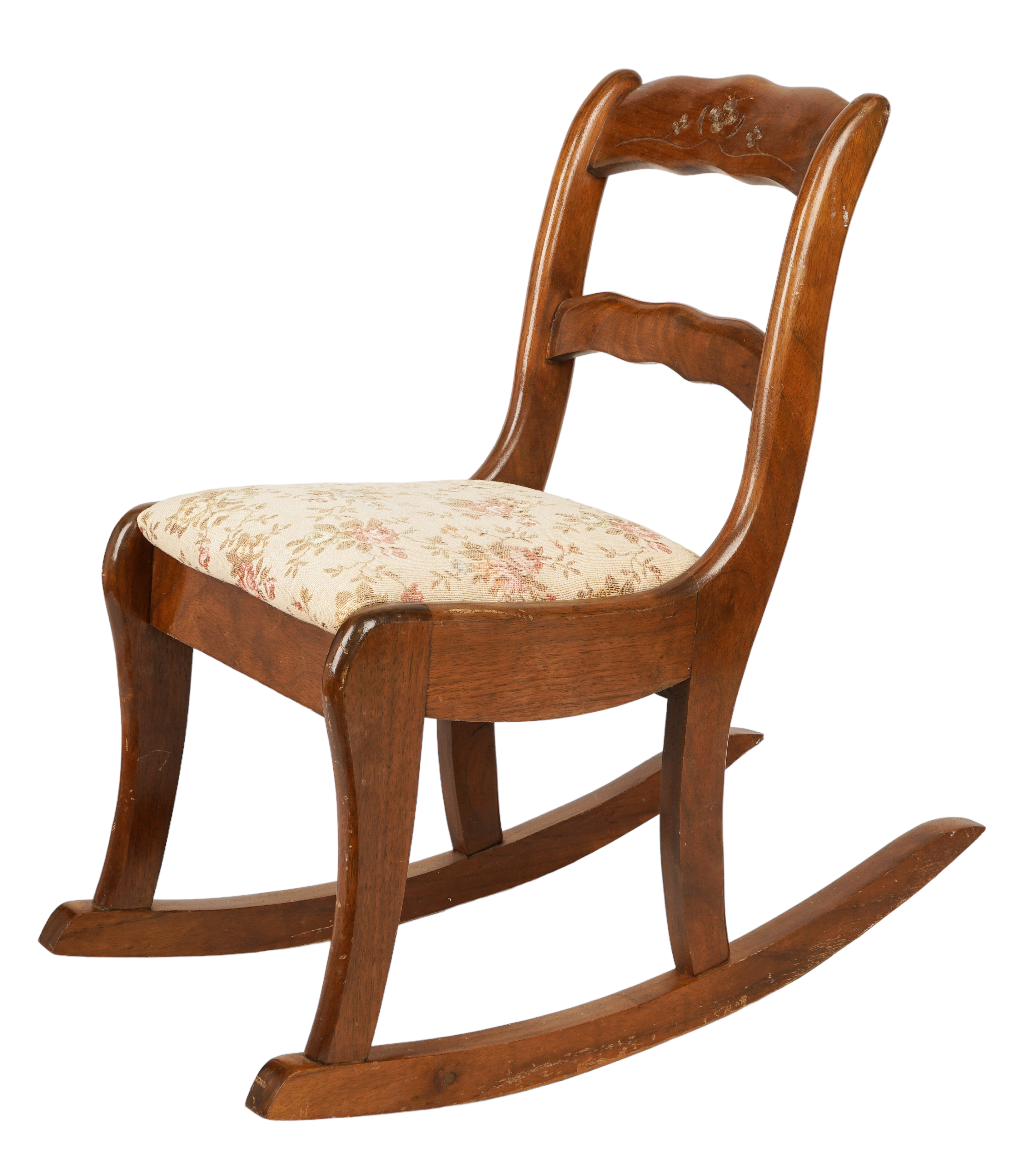 Child's wood rocking chair, carved