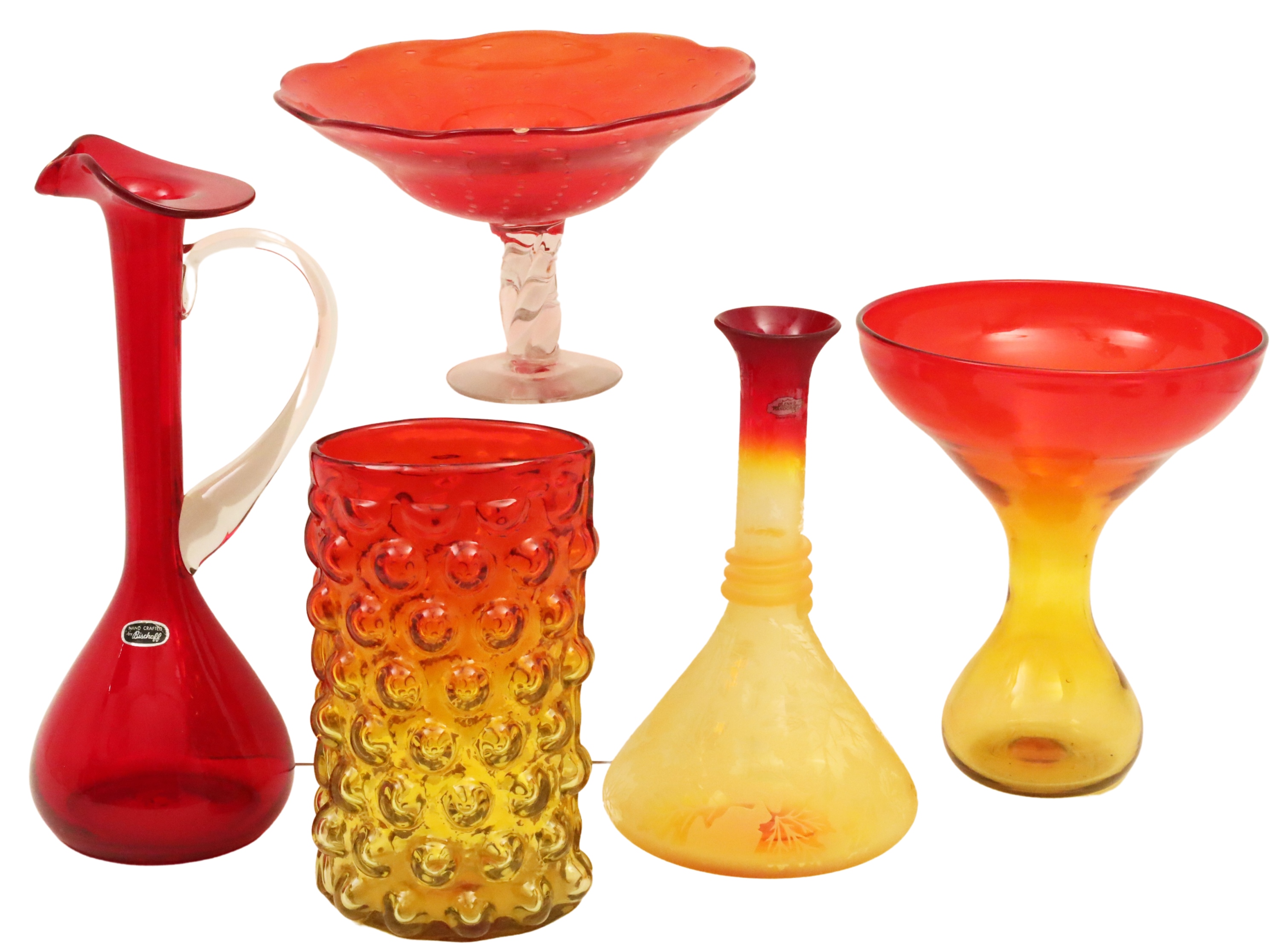 5 PCS OF RUBY RED ART GLASS INCL.