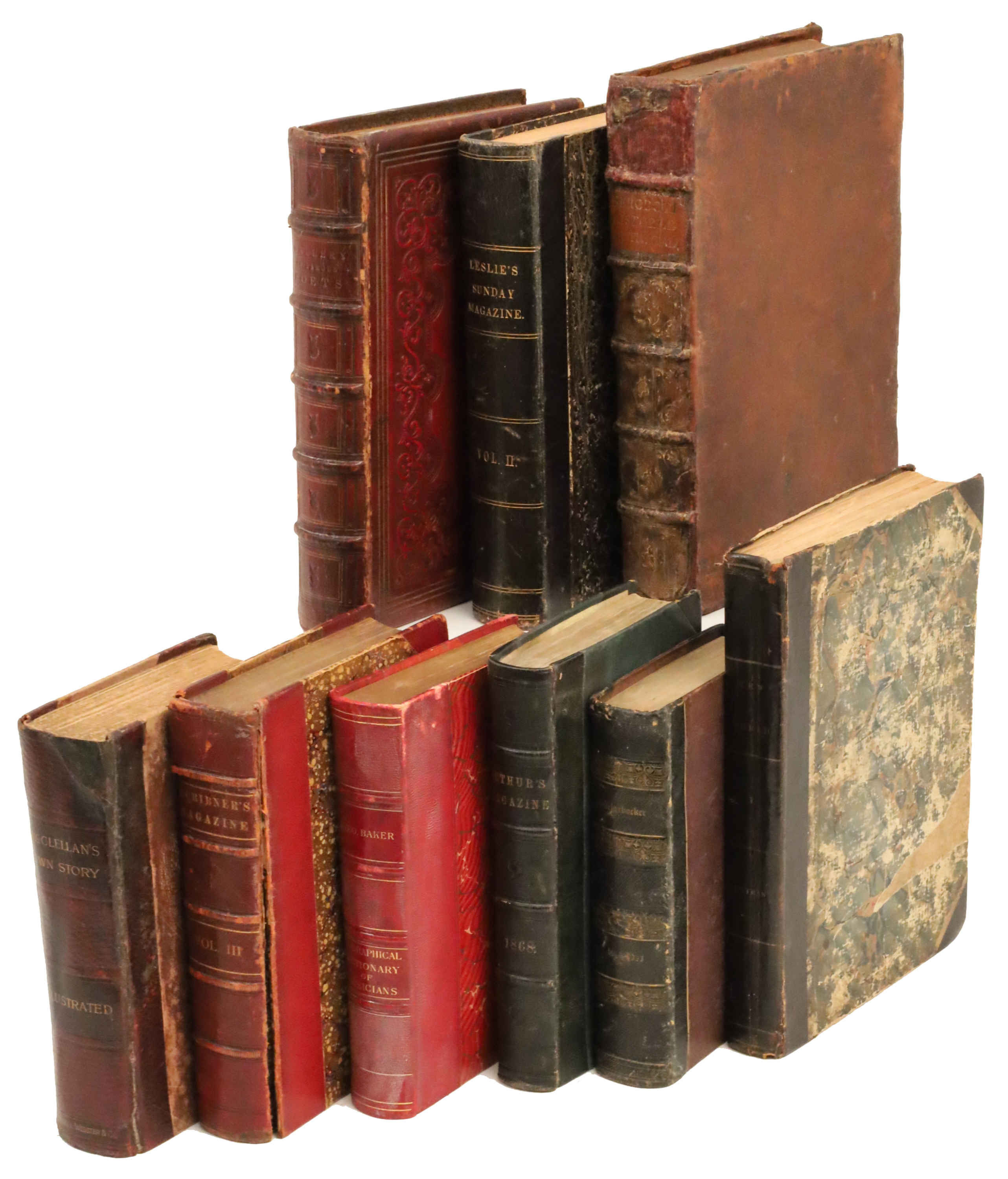 9 FINELY BOUND ANTIQUE LEATHER