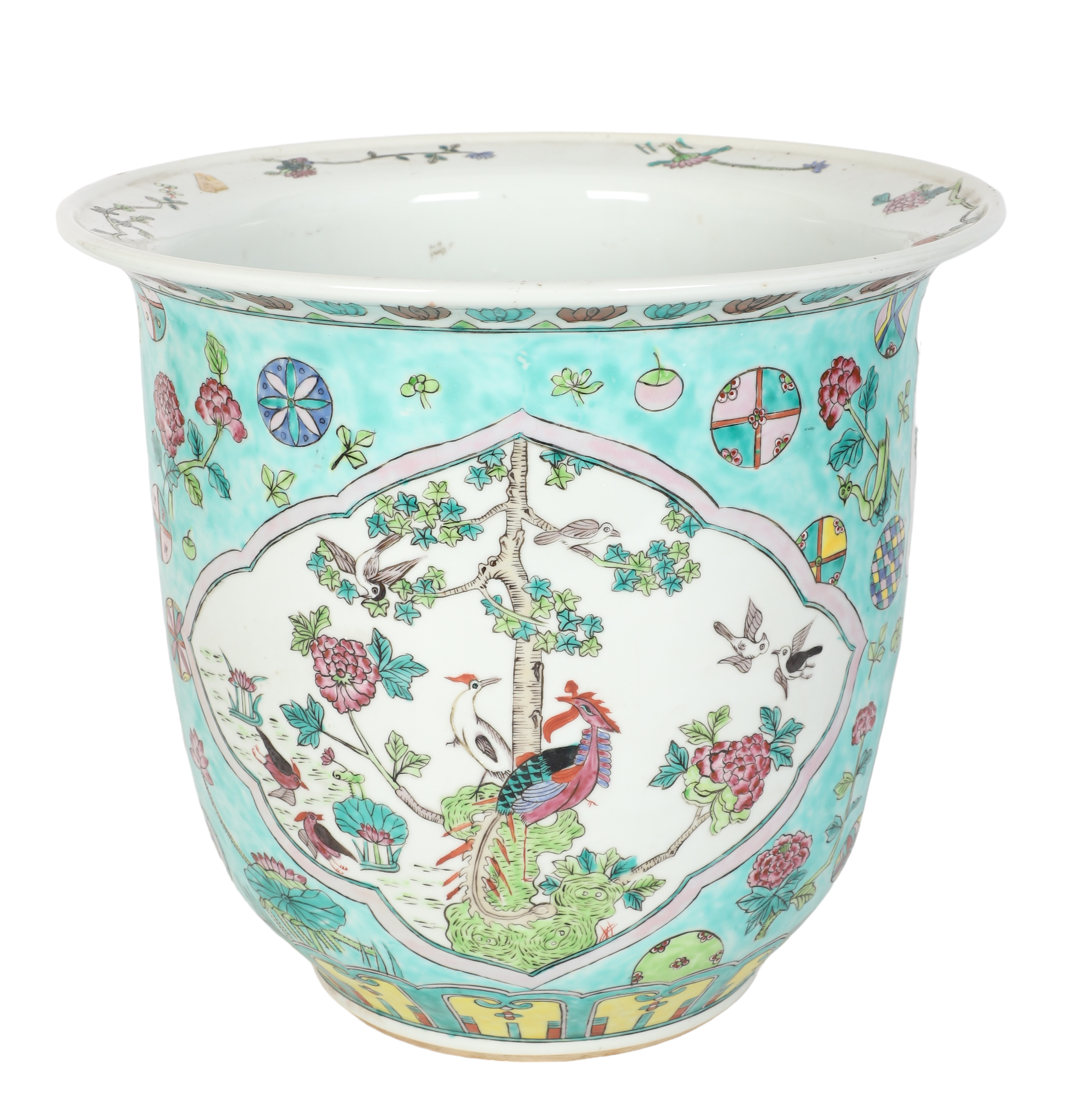 Chinese porcelain cache pot, exotic