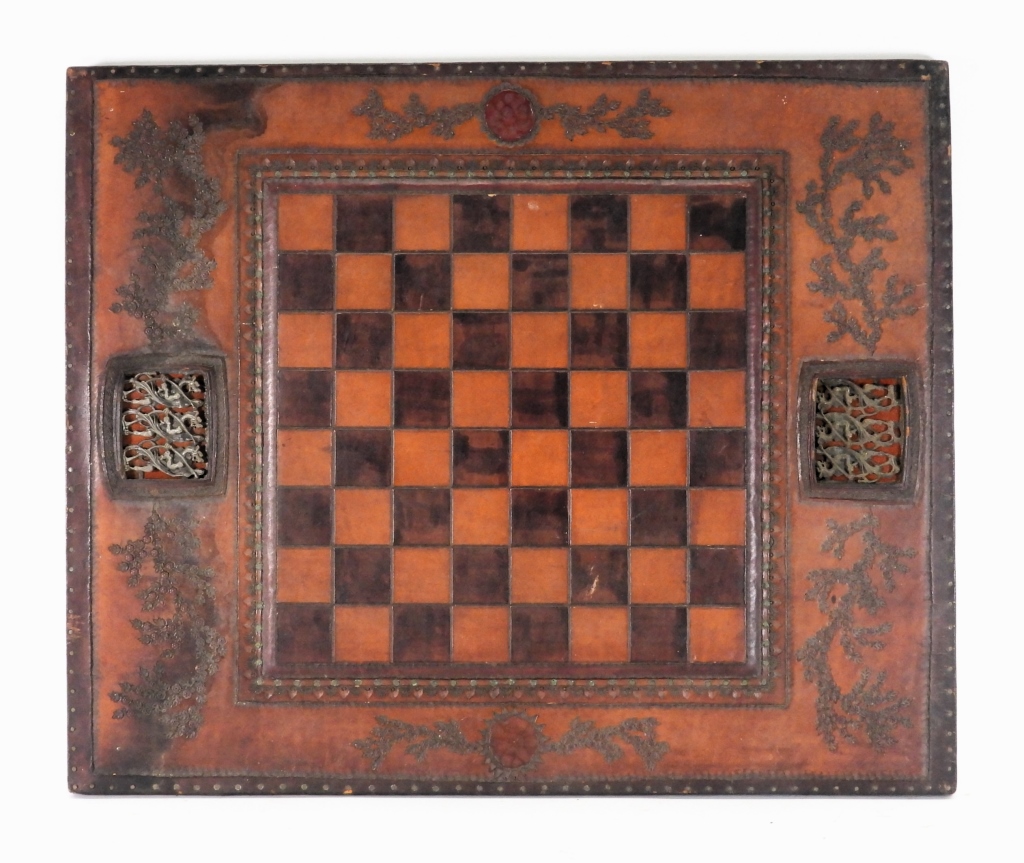 ANTIQUE EMBOSSED LEATHER CHESS