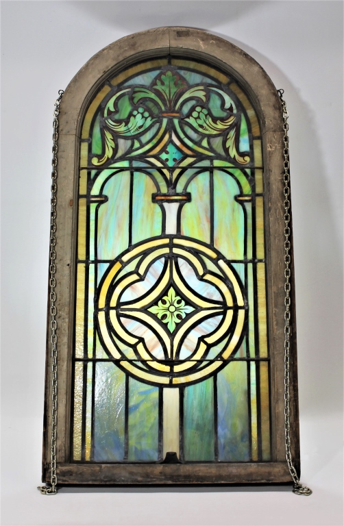 BEAUTIFUL ARCHED STAINED GLASS 3b3d5c