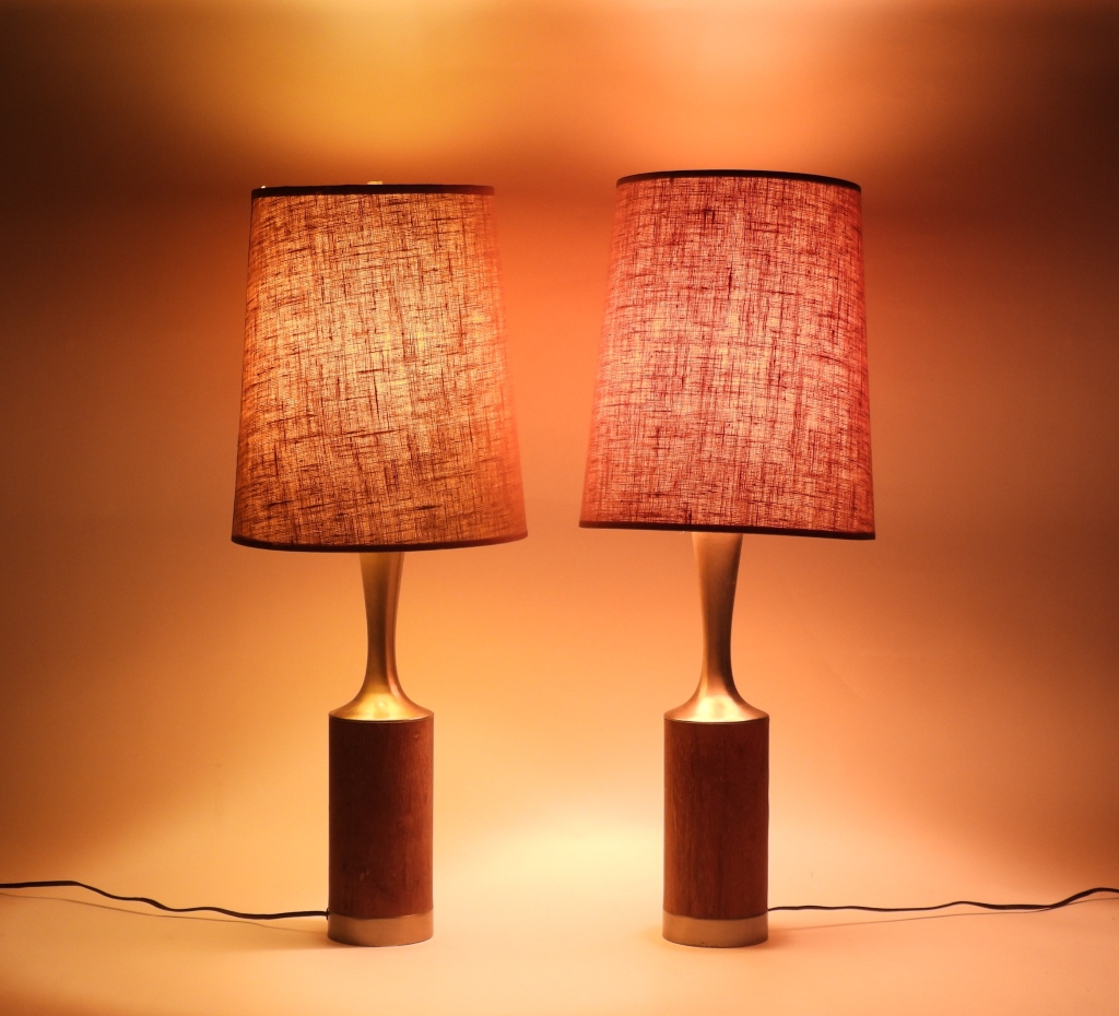 PR MCM WOOD & ALUMINUM TABLE LAMPS