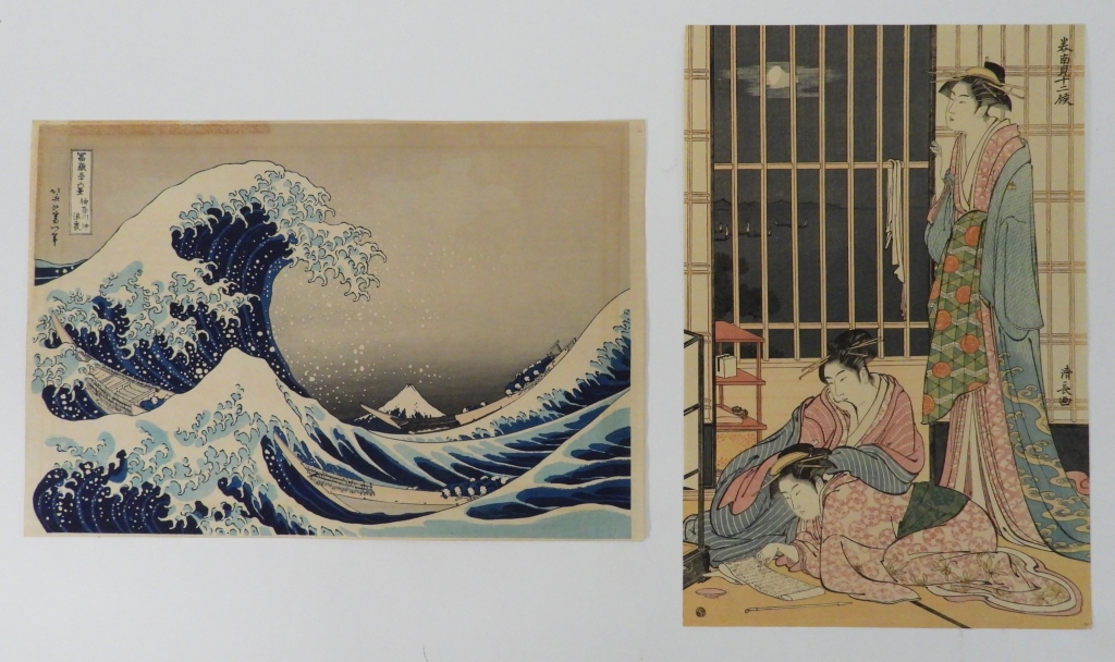 2PC HOKUSAI TORII KIYONAGA WOODBLOCK 3b3dc7