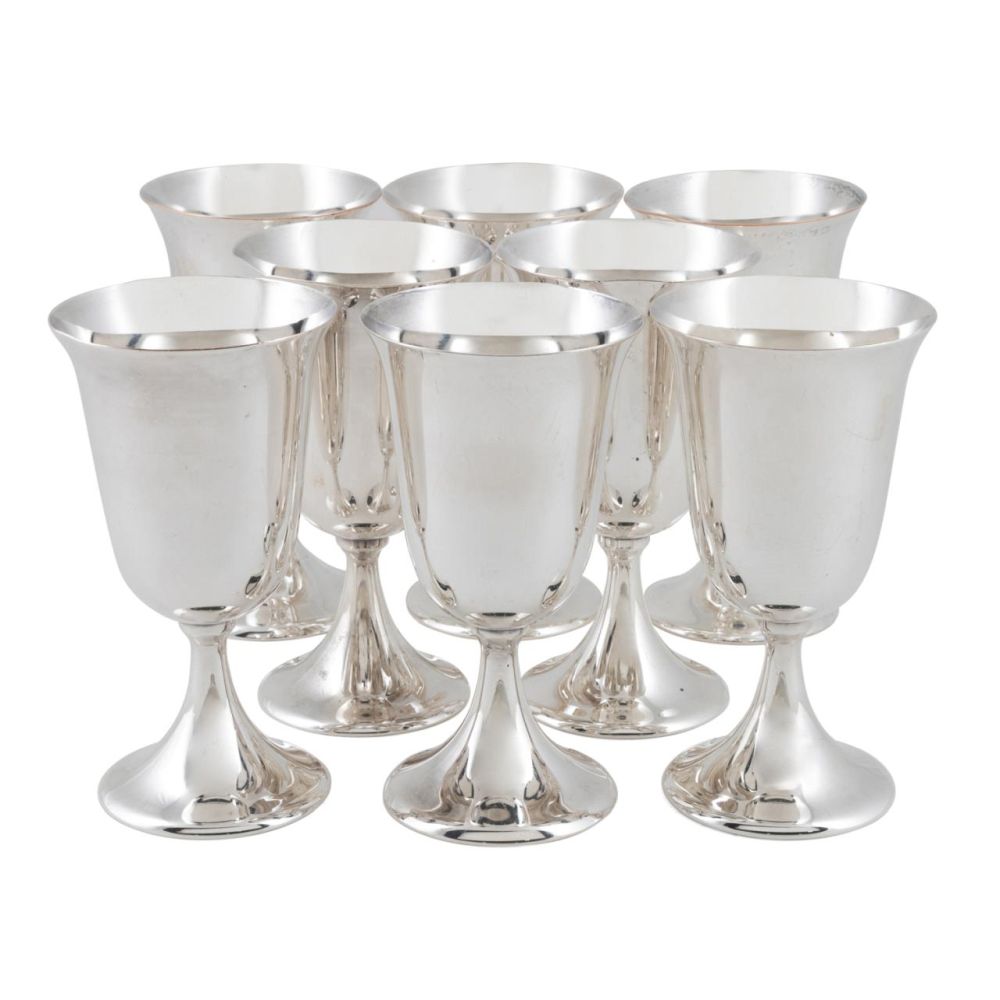 EIGHT AMERICAN SILVERPLATE WATER GOBLETS