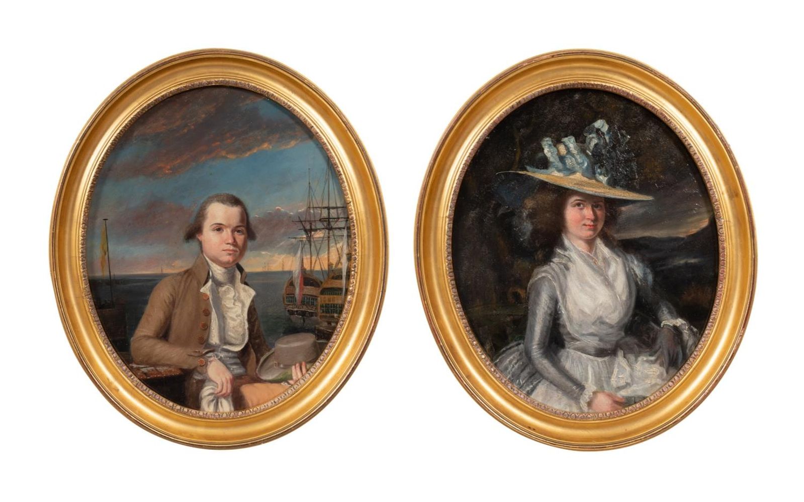 18TH C. PAIR, OVAL SHIP MERCHANT