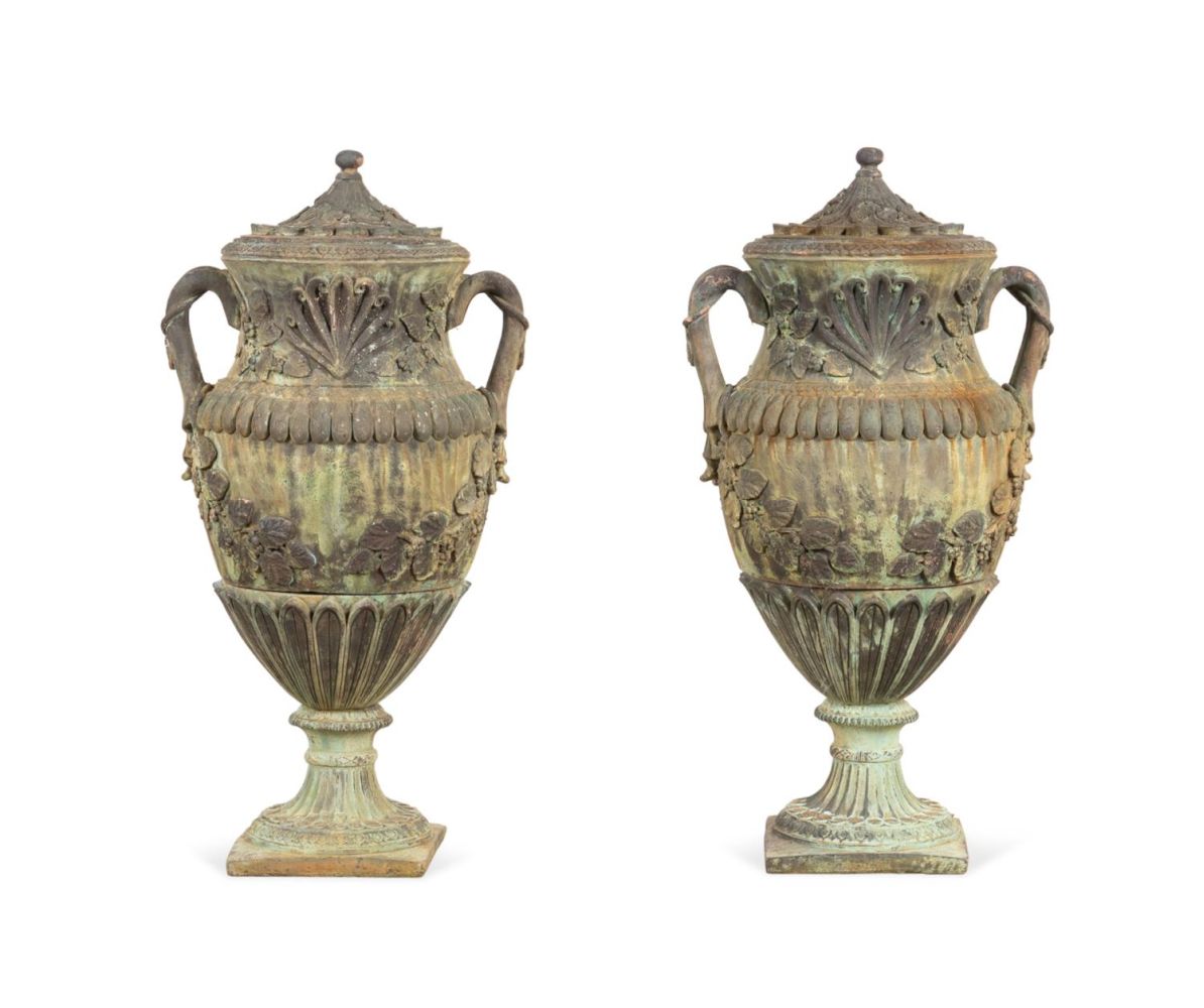 PAIR NEOCLASSICAL STYLE GREEN TERRACOTTA