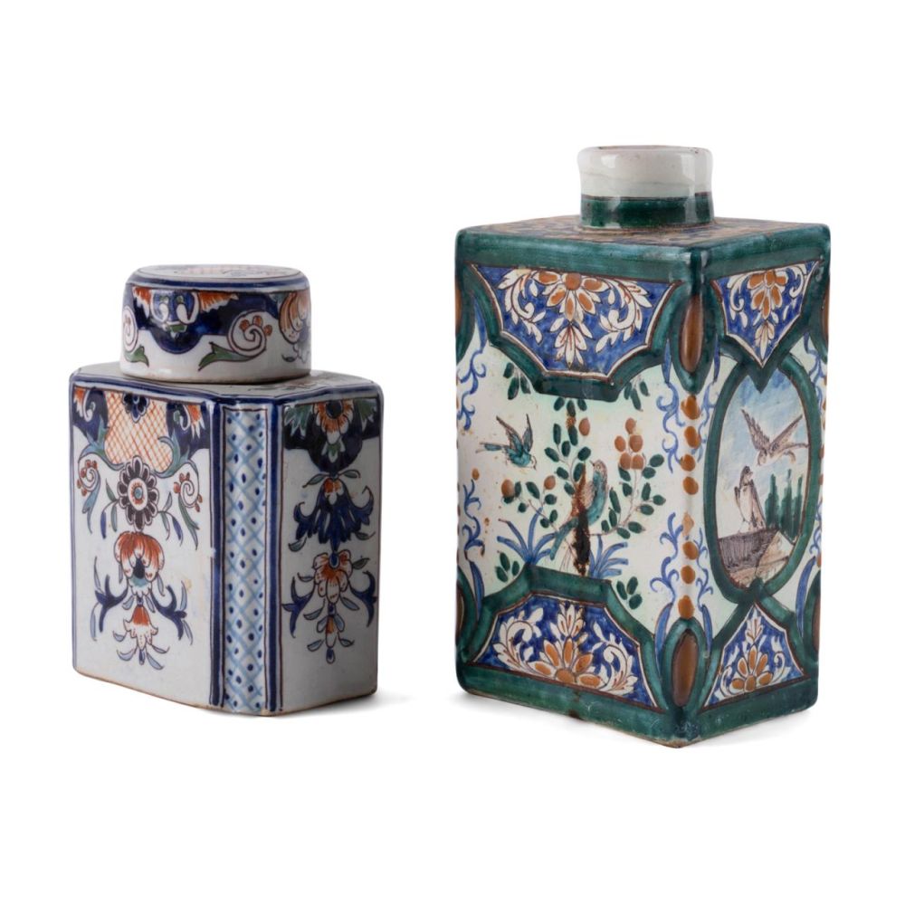 TWO POLYCHROME FLORAL DELFT STYLE