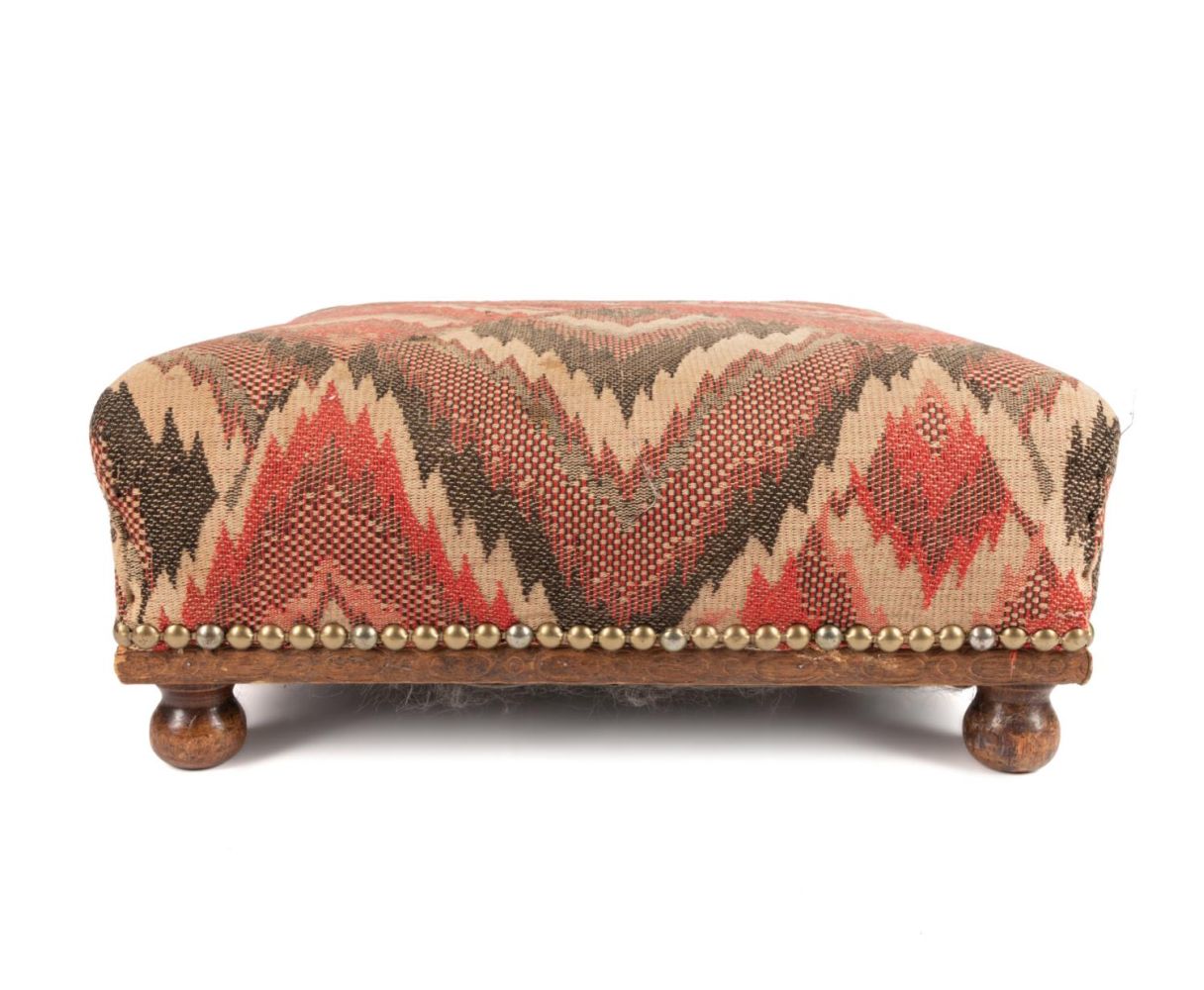 LOW FLAME STITCH UPHOLSTERED FOOTSTOOL