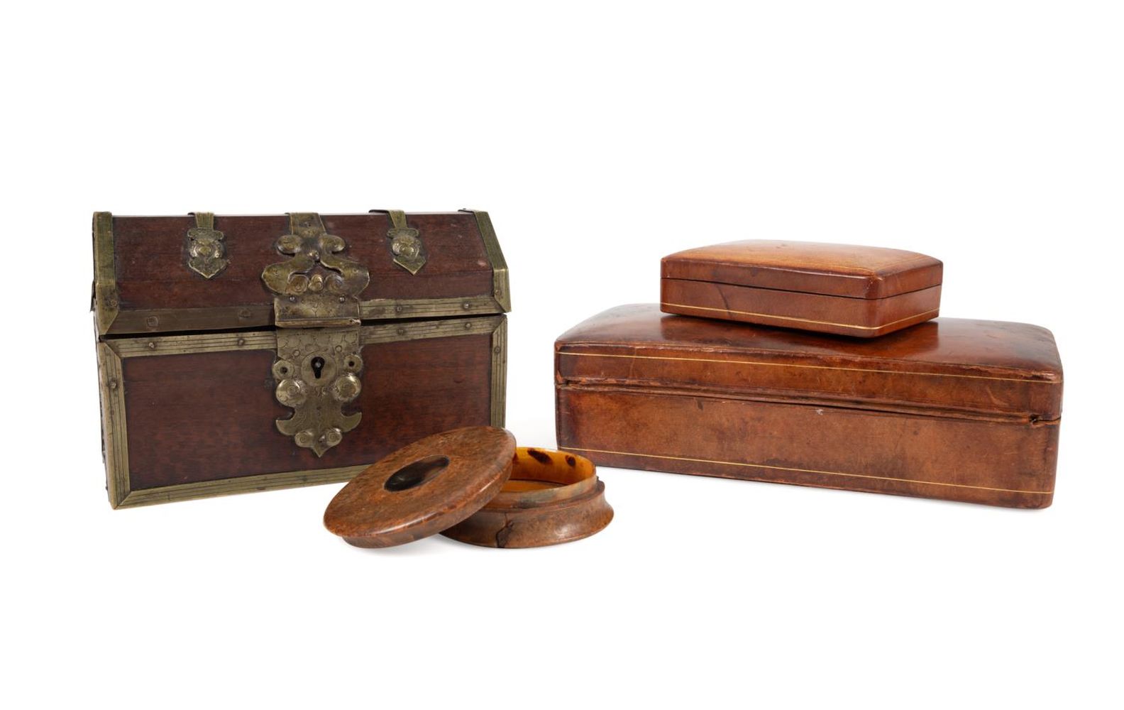 FOUR ASSORTED LEATHER AND WOODEN 3b3f19