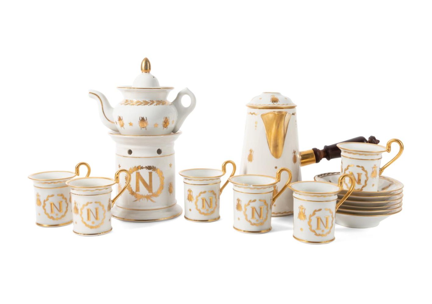 15PC NAPOLEONIC BEE PORCELAIN HOT BEVERAGE