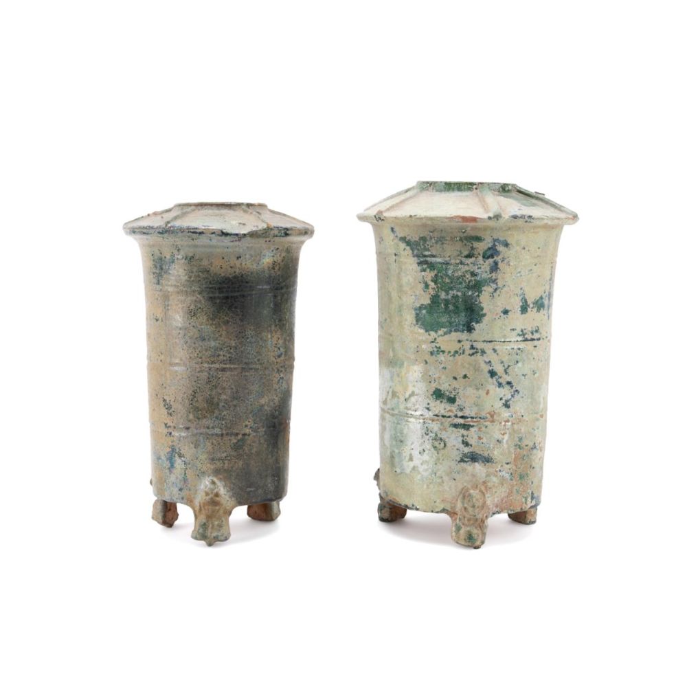TWO CHINESE HAN DYNASTY GREEN GRANARY