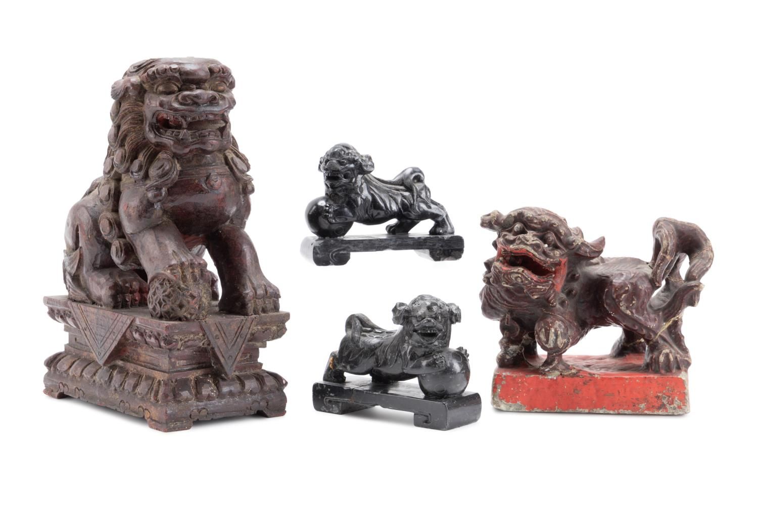 FOUR CHINESE FU LIONS IN WOOD AND