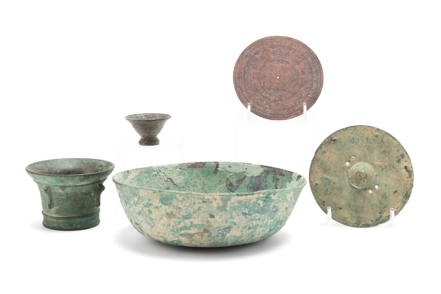 FIVE CHINESE ARCHAISTIC METAL VESSELS