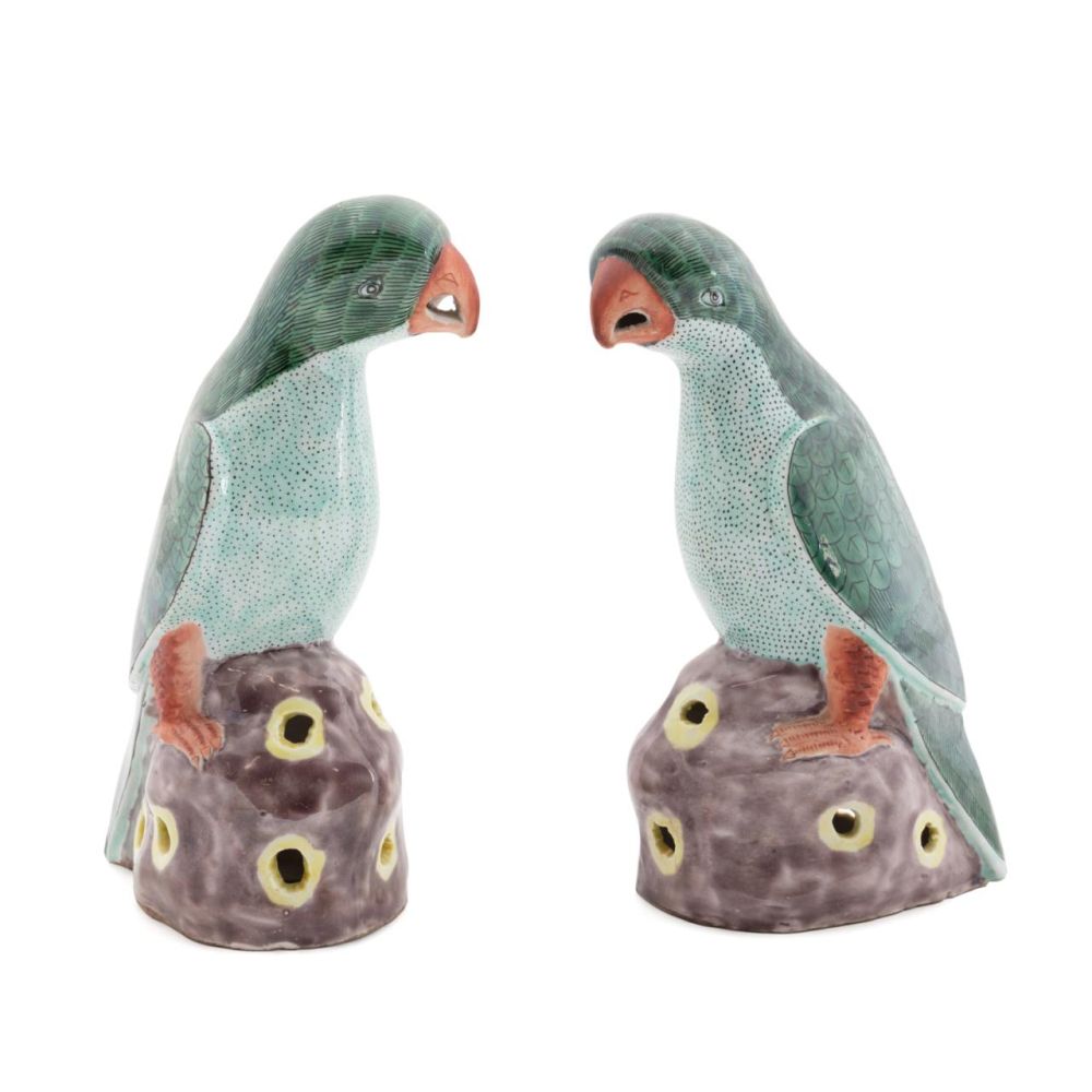 PAIR CHINESE GREEN GLAZED PARROT 3b3fa5