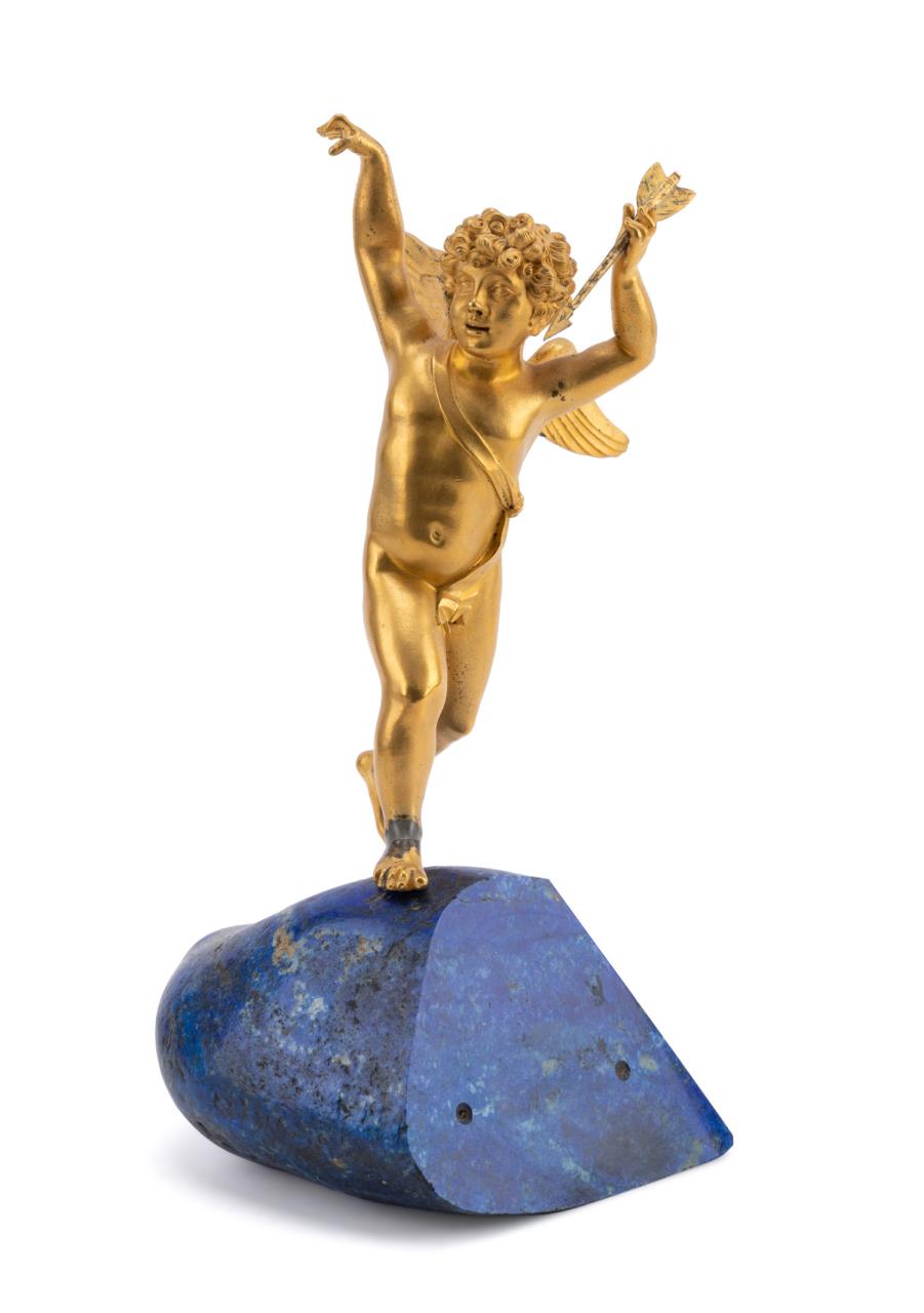 GILT BRONZE CUPID ON LAPIS LAZULI BASE