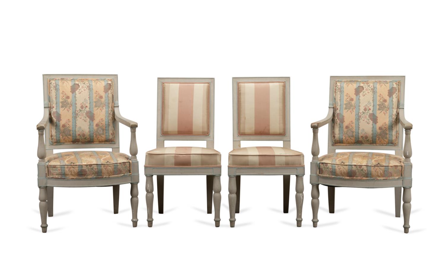 4 NAPOLEON III GRAY PAINTED & UPHOLSTERED