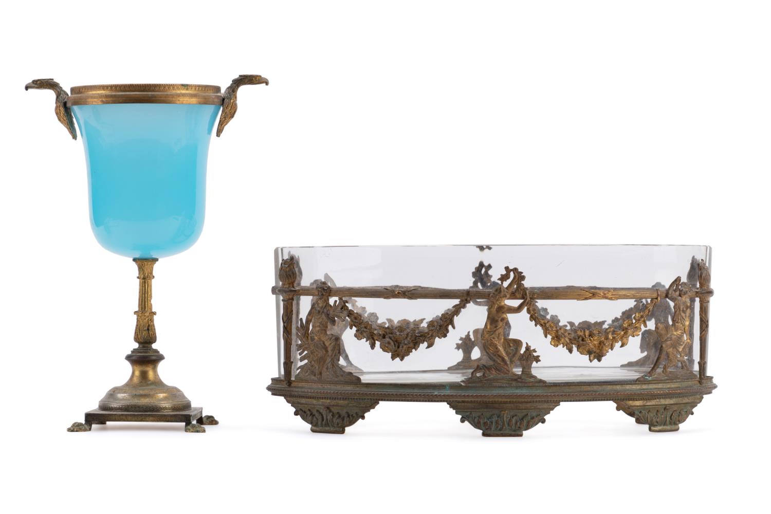 2PCS FRENCH GLASS & GILT METAL