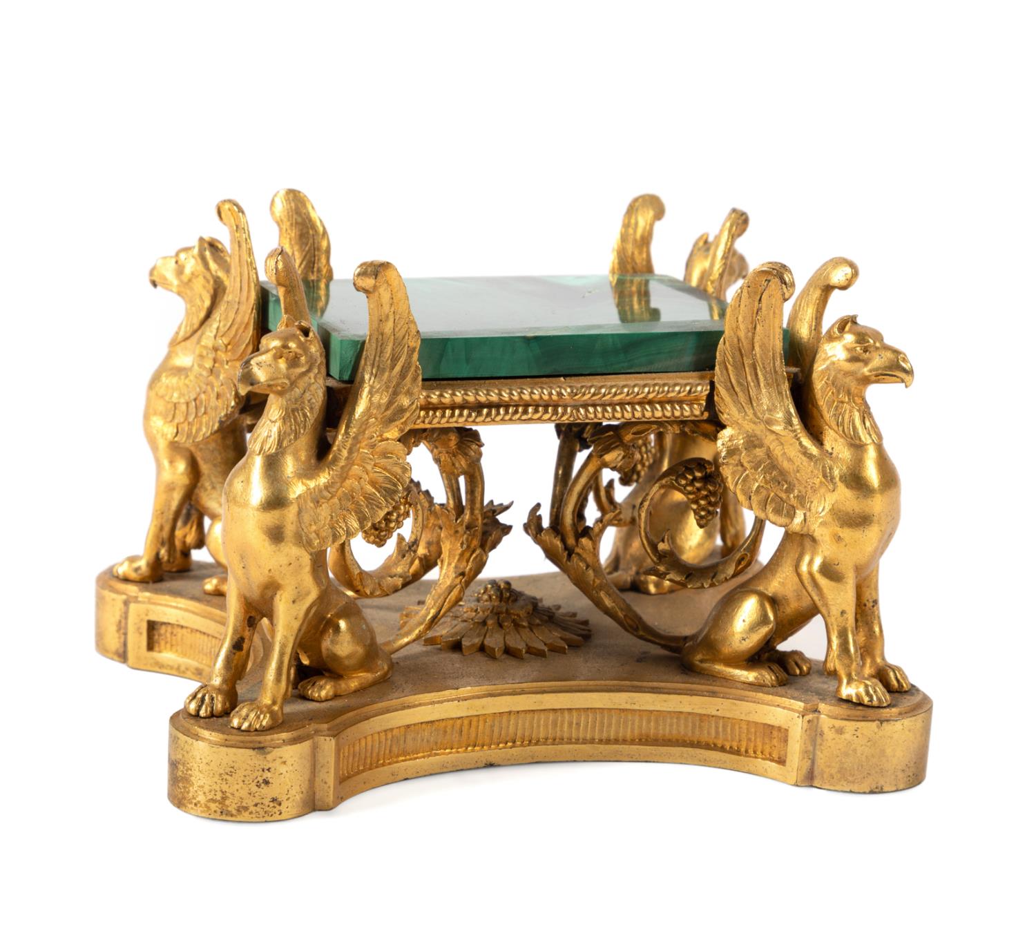 EMPIRE STYLE GILT BRONZE AND MALACHITE