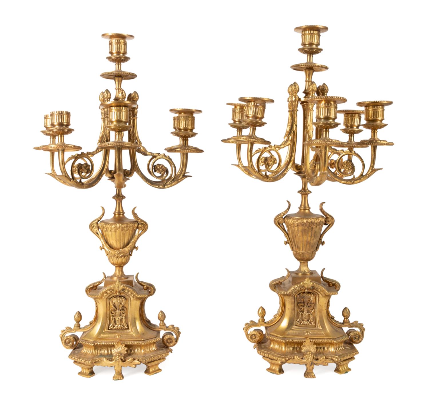 PAIR NAPOLEON III BRONZE FIVE LIGHT 3b4003