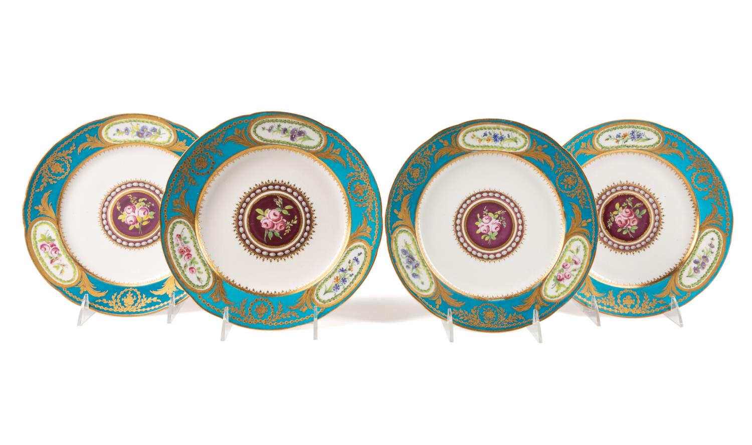 FOUR SEVRES ROYAL PRESENTATION PLATES,