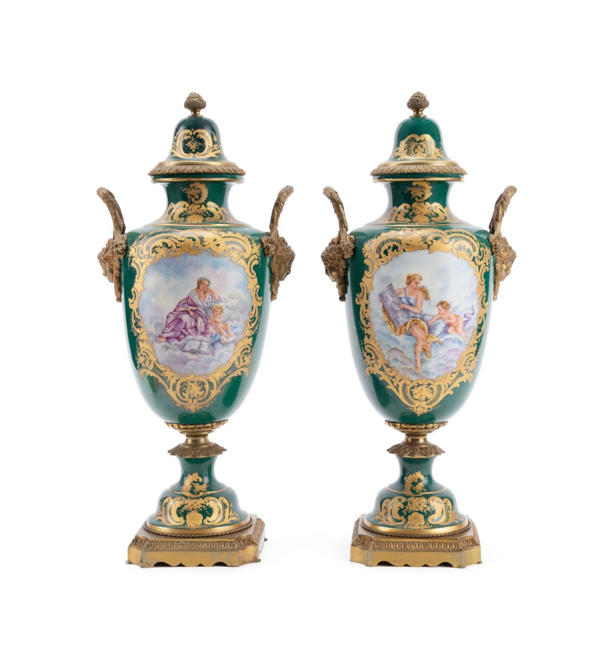 PAIR SEVRES STYLE BRONZE MOUNTED