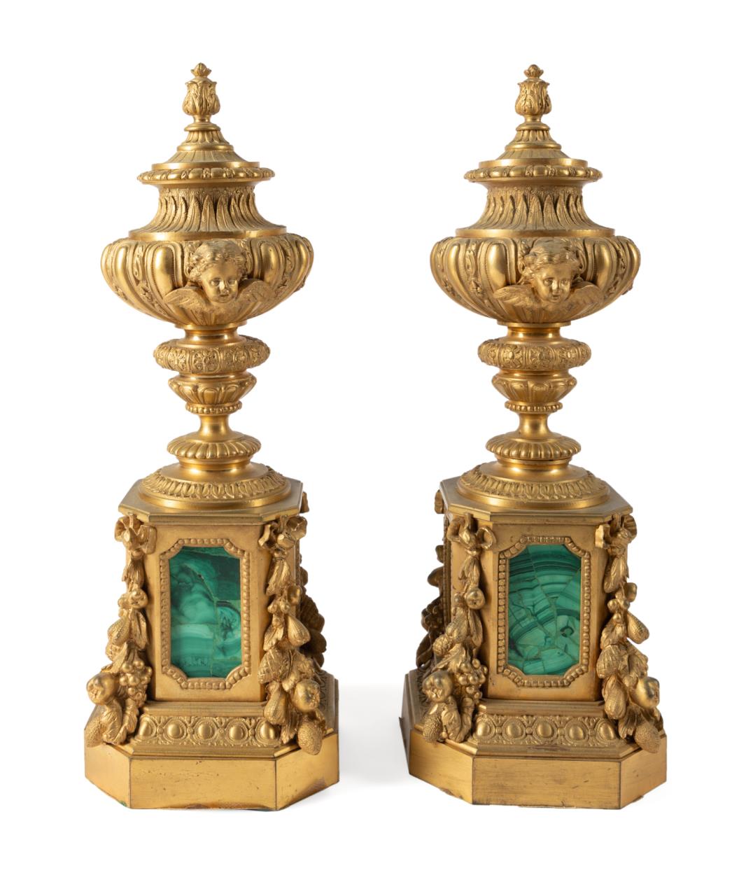 PAIR NAPOLEON III BRONZE AND MALACHITE 3b400c