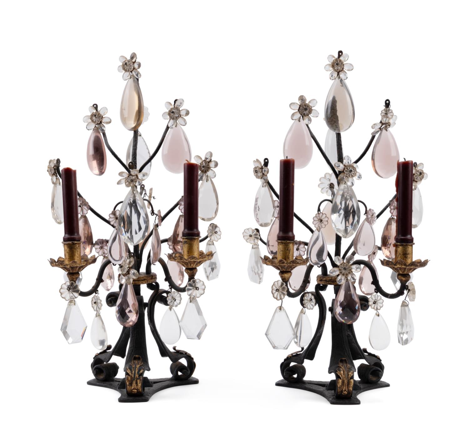 PAIR ITALIAN GILT IRON TWO LIGHT