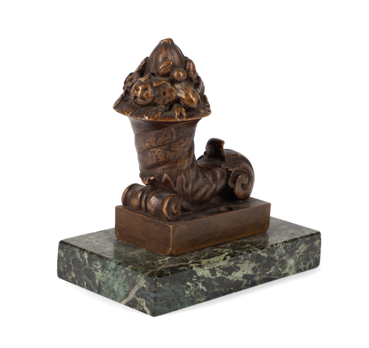 19TH C. BRONZE CORNUCOPIA ON MARBLE