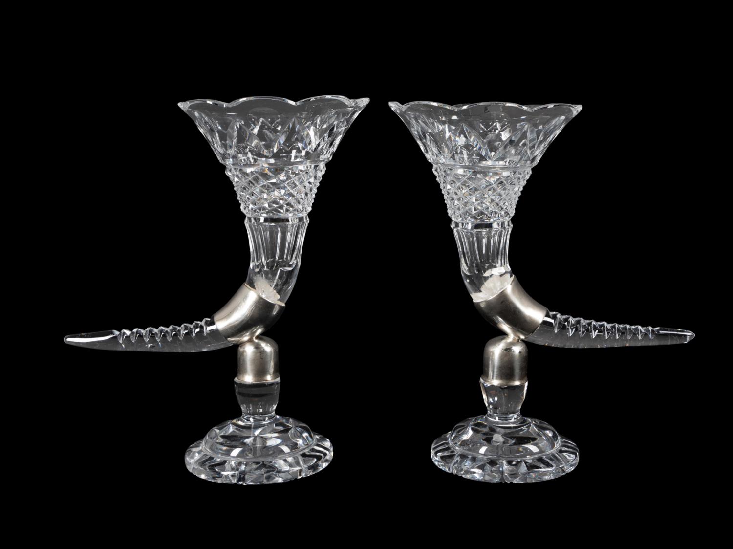 PAIR CUT GLASS AND SILVERPLATE 3b4095