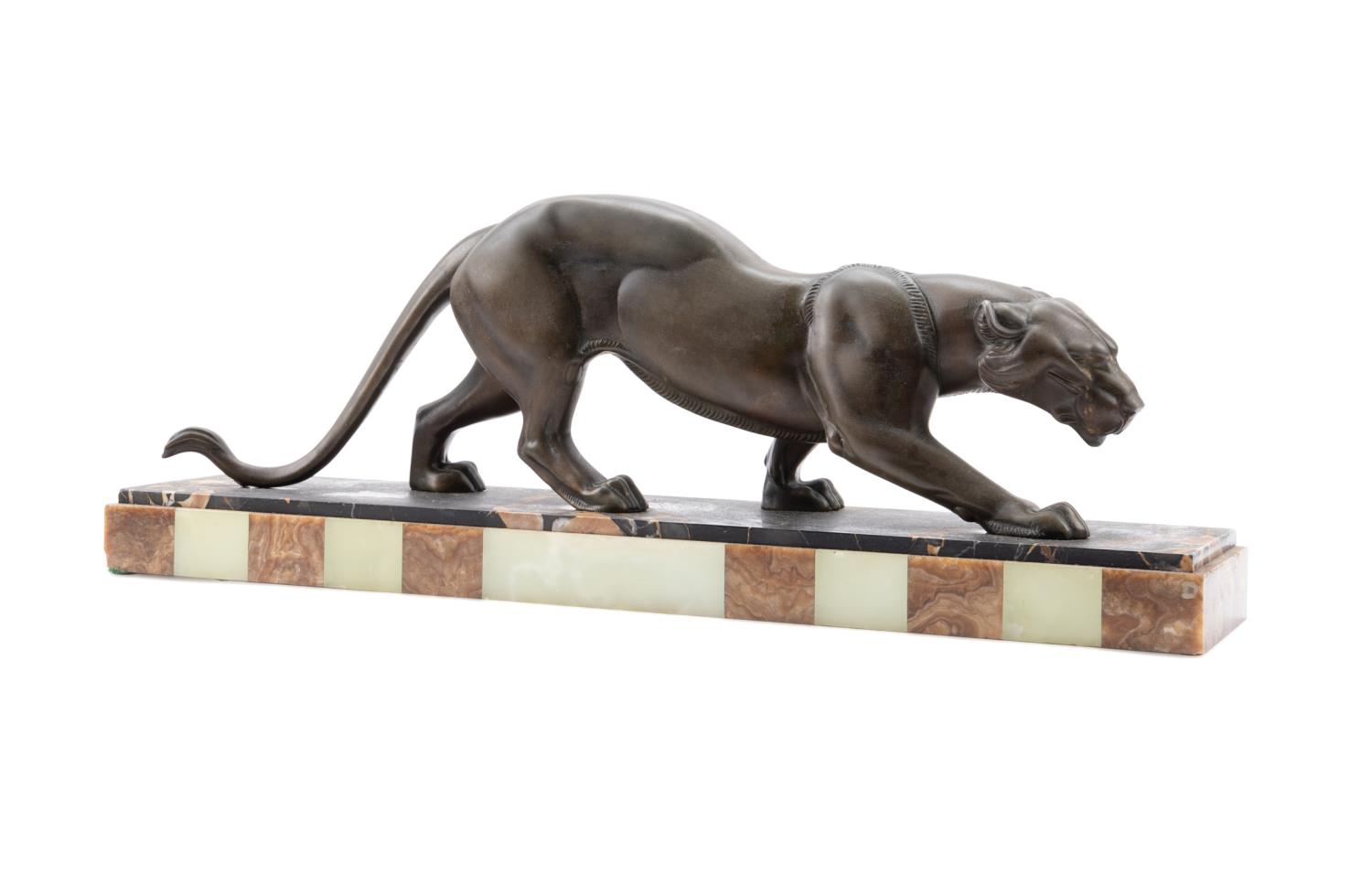 ART DECO PATINATED PANTHER ON MARBLE 3b40c4